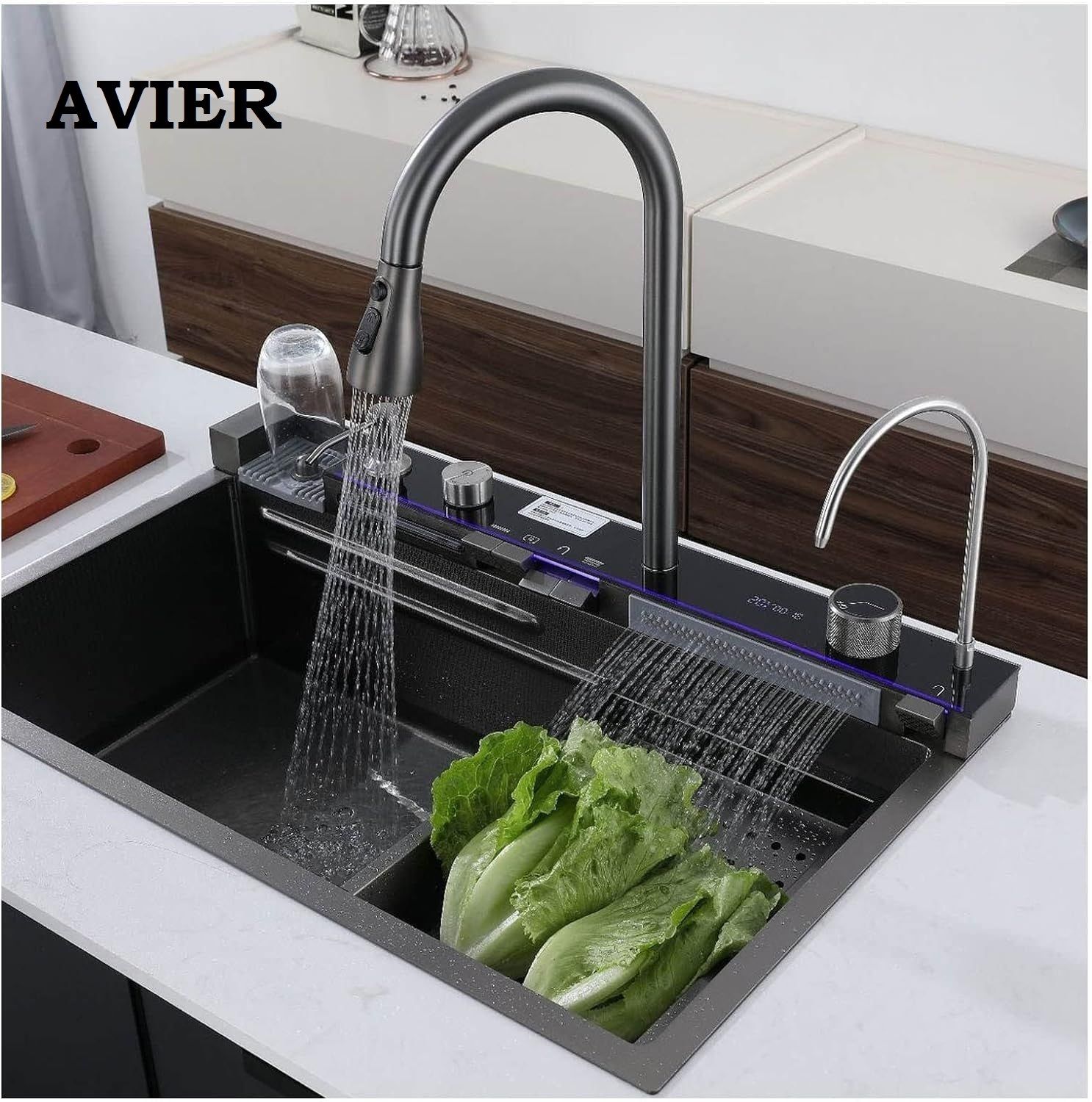 avier Digital kitchen sink multifunction sink, 30X18X9 waterfall sink all in one Display, Kitchen Sink with Waterfall and Pull-down Faucets Vessel Sink-picture-17
