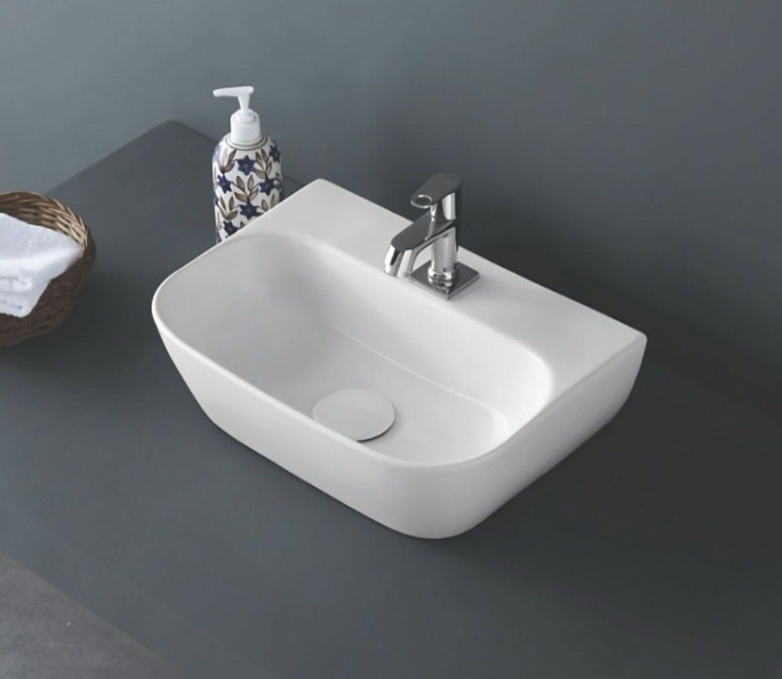 2 in 1 Wall Mount & Table Top Ceramic Premium Wash basin (Glossy White) (16x12x5) DD2 (Diamond White) Wall Hung Basin