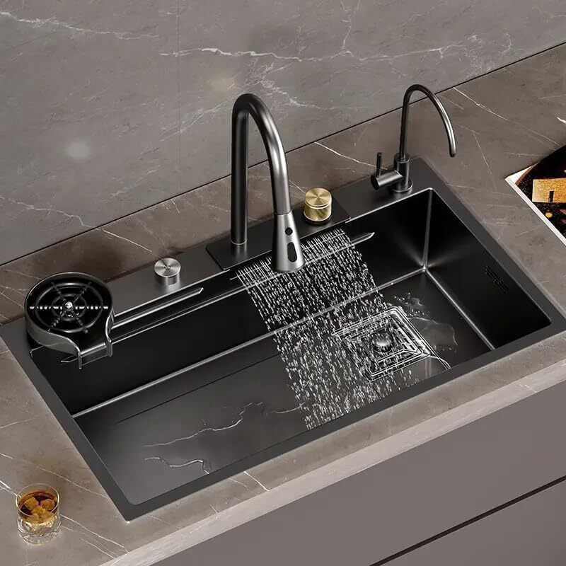 304 Grade 30'' x 18'' x 9'' Kitchen Sink Anti Scratch Design With Waterfall Pull down Faucet Set Accessories All In One Stainless Steel Sink For Kitchen Counter Top-image-28