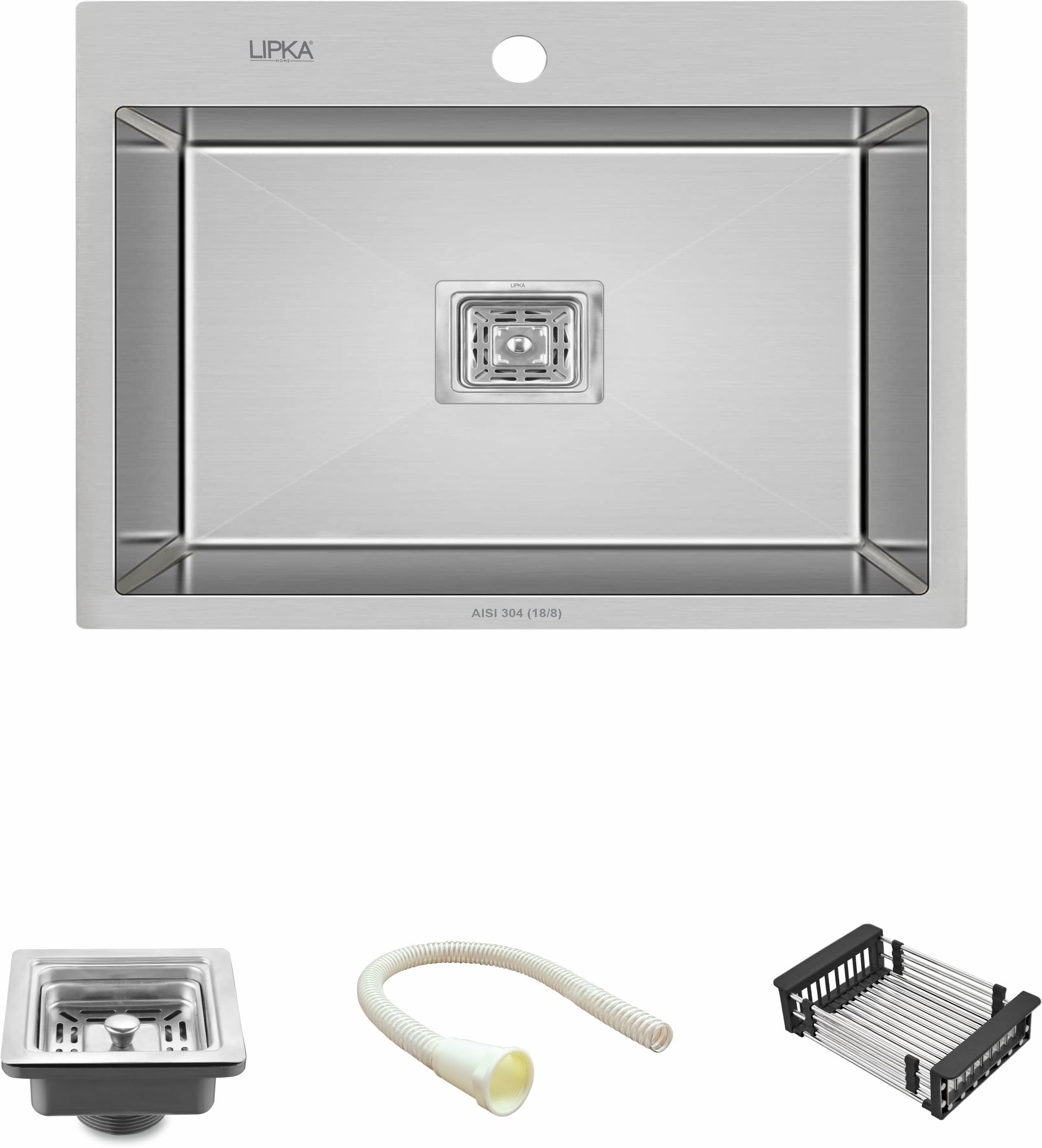 lipka Handmade 304 Stainless Steel Kitchen Sink with Tap Hole 18 x 16 x 10 Inches Single Bowl Sink with Inbuilt Hole for Faucet, Waste Pipe, Coupling & Basket Vessel Sink-picture-40