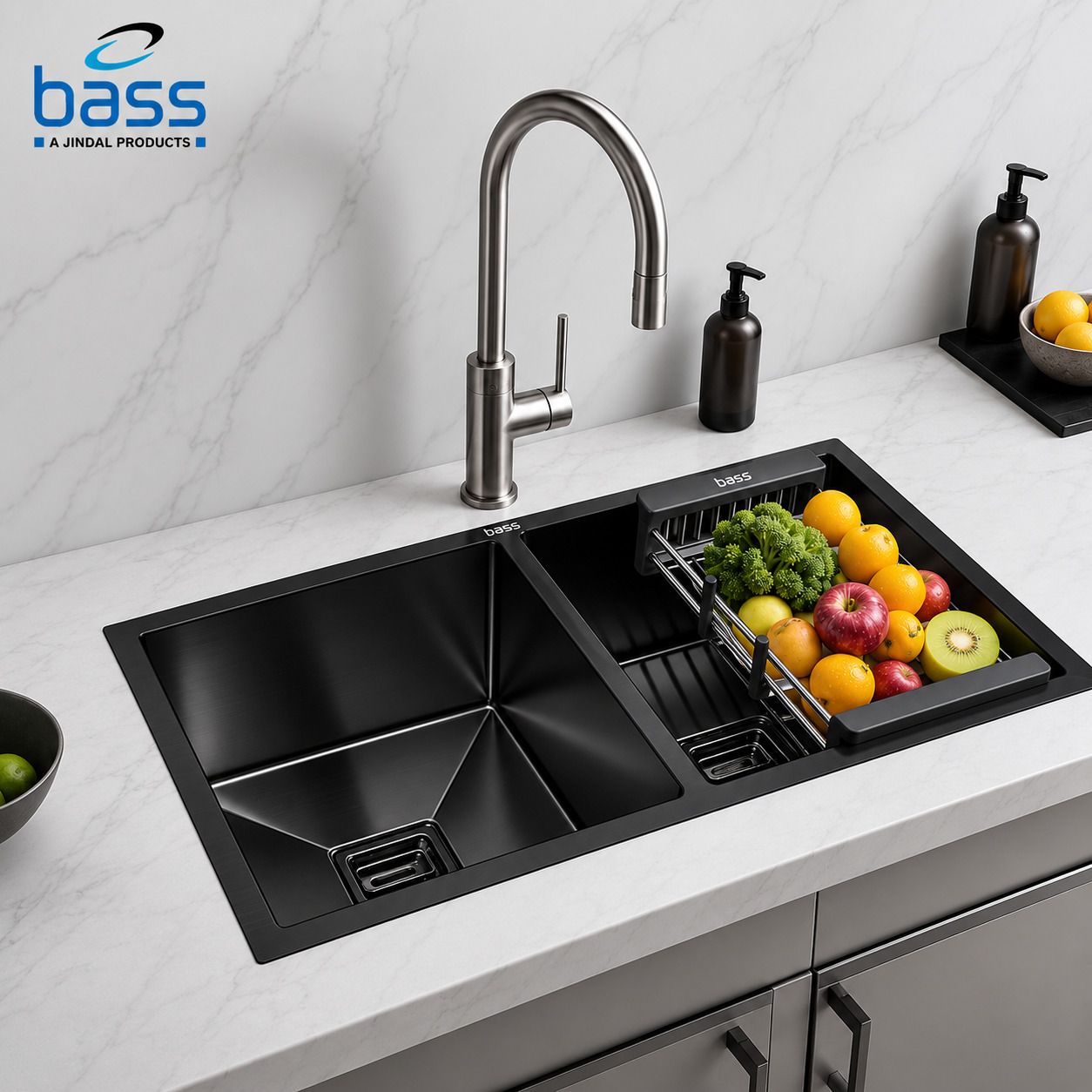 vinod kitchen BASS | 37" x 18" x 10" | Handmade sink Black Double Bowl Handmade Kitchen Sink with Rack 37x18x10 Vessel Sink-picture-44