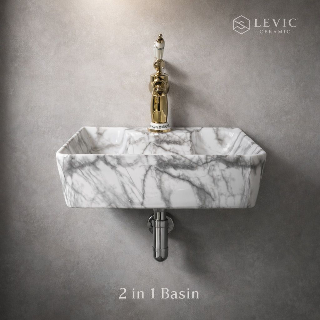 Glossy marble design 12X16X5 inch premium glossy finish wall hang and table top LC13-012 Wall Hung Basin-image-27