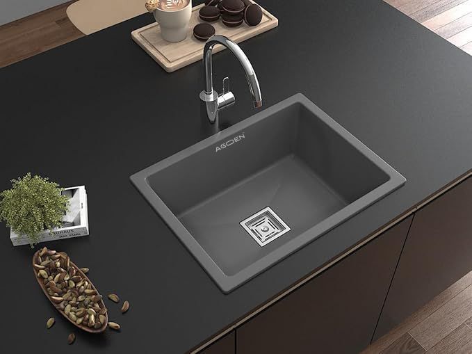 Single Bowl Granite Quartz Kitchen Sink | 24x18x9 Inch Scratch & Stain Resistant | Natural Stone Look | With Waste Pipe & Coupling Under Counter Basin-image-47