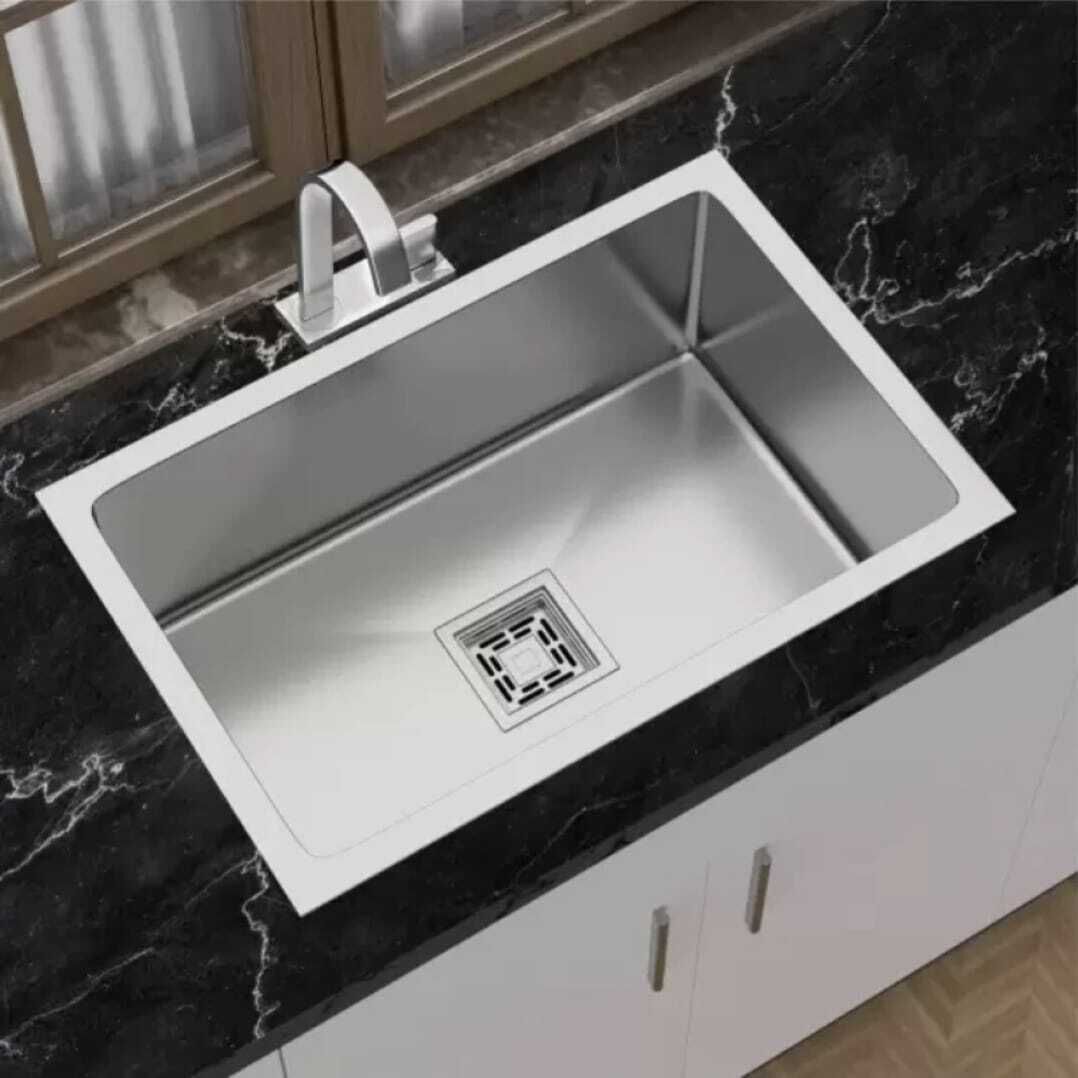 SS 304 GRADE 24"x18"x10" SINGLE BOWL HANDMADE Kitchen Sink, Satin Finish Vessel Sink-image-9