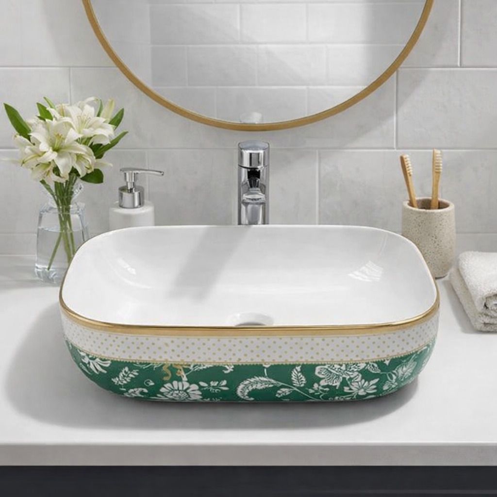 Premium Curved Shape Ceramic Counter Top Bathroom Basin | Glossy Vanity Bowl | US-1002-F Table Top Basin-image-24