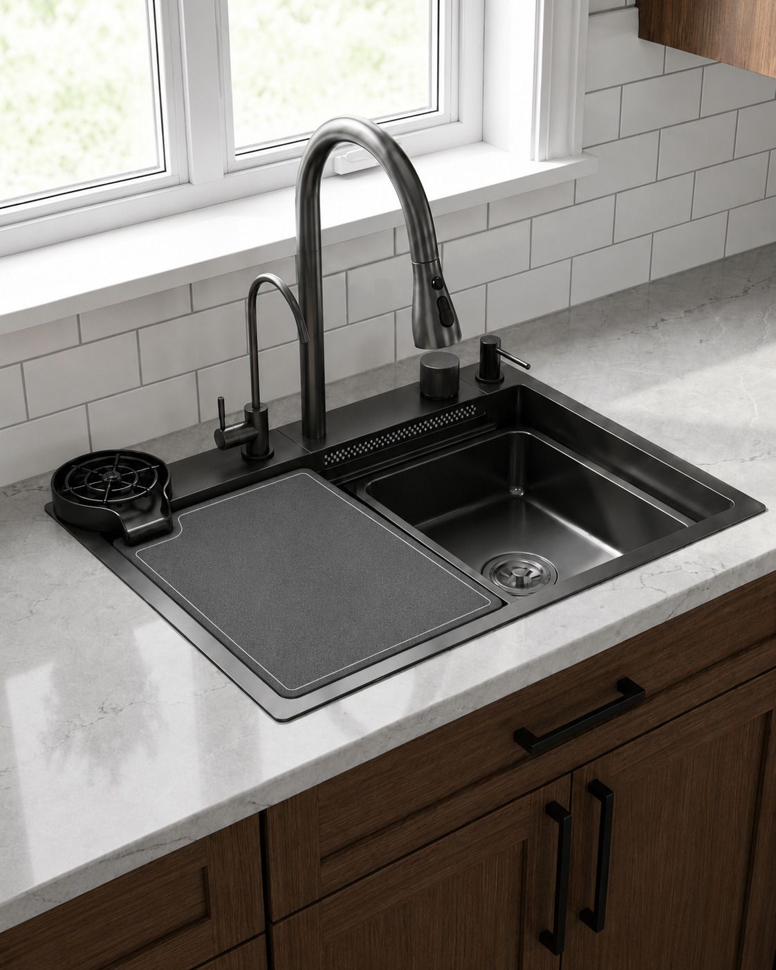 VINOD 24x18x9 Inch Waterfall kitchen sink 304 grade SS Black Finish Kitchen Sink Kitchen Sink 24"x18"x9" Inch Waterfall Kitchen Sink Vessel Sink-image-29