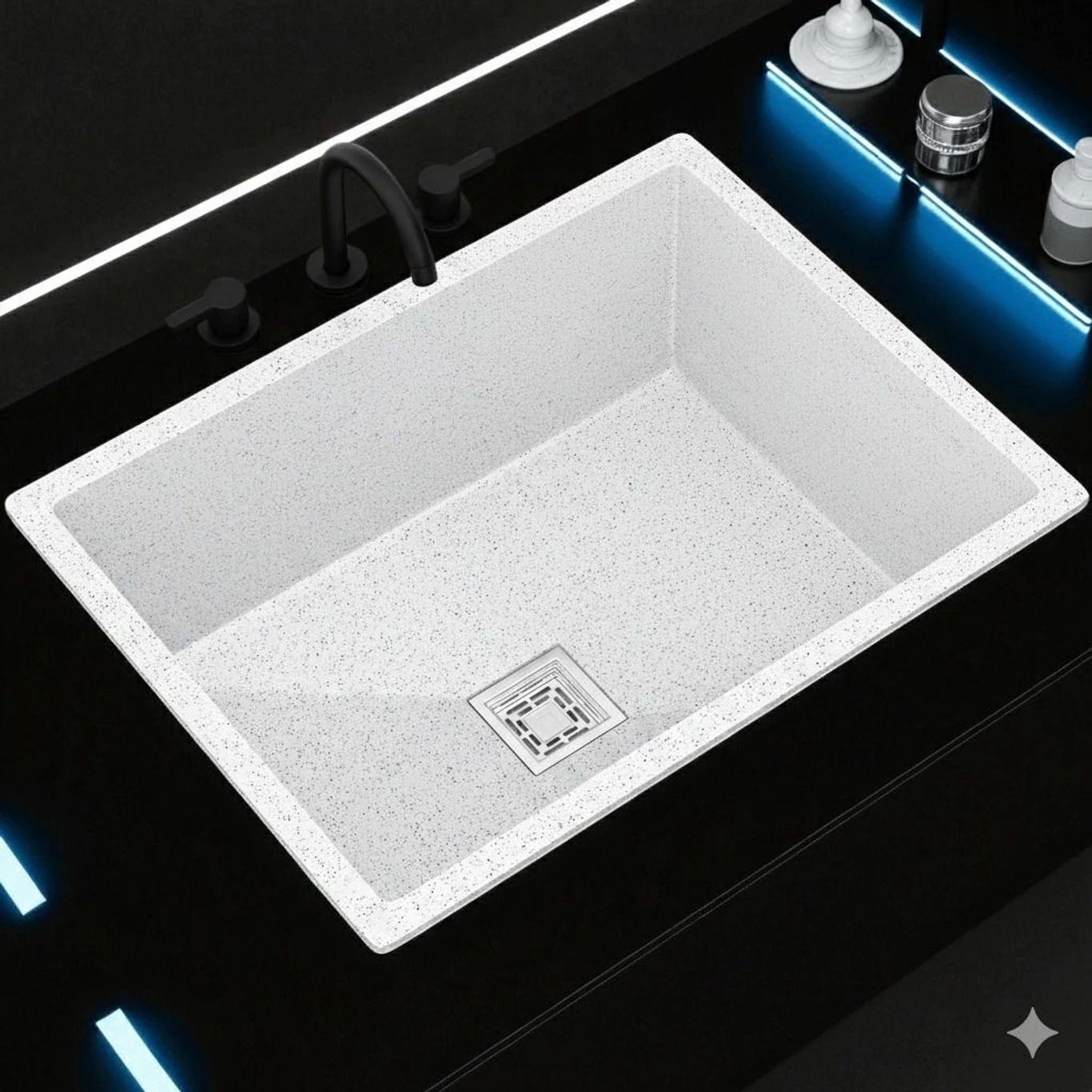 kitchen sink 24*18*10 Quartz Granite Kitchen Sink with Drain Board White Granite Quartz Granite Kitchen Sink with Drain Board Vessel Sink-image-16