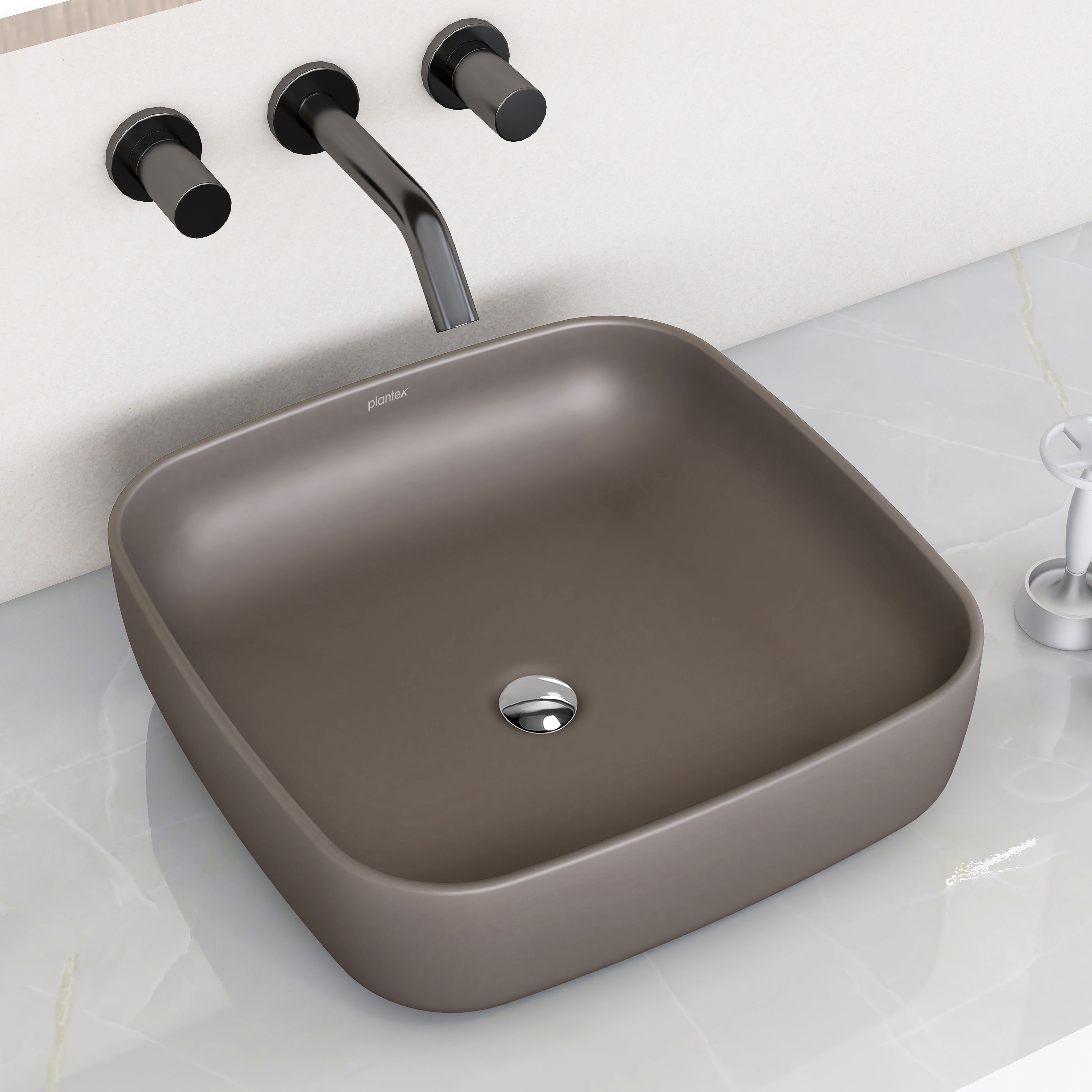 Tabletop Ceramic Square Wash Basin/Wash Basin Hand Wash -Choco,16x16x5 Inch (APS-758,Choco) Counter Top-image-30