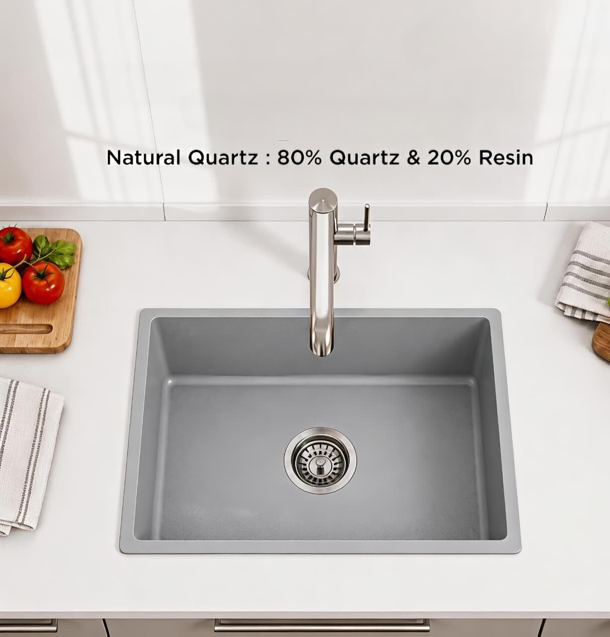 stiffer Luxury Quartz Kitchen Sink Single Bowl Kitchen Sink STF 24X18X9 Top Mount-picture-11
