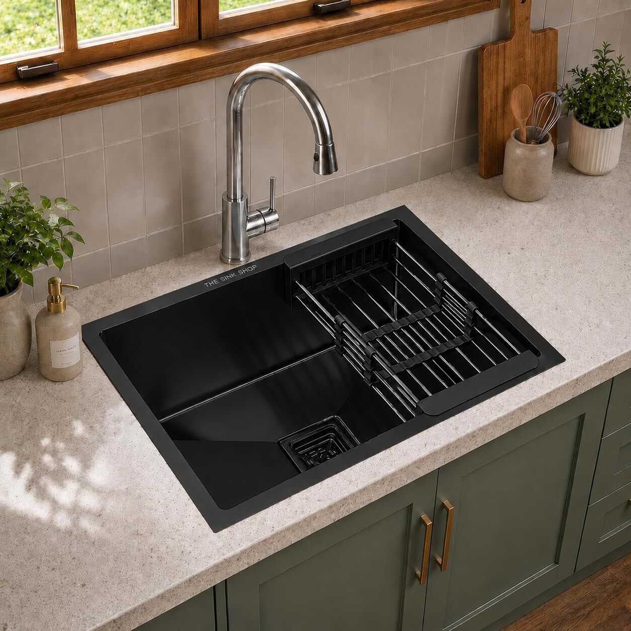 24x18x10 Inch Kitchen Sink Handmade Single Bowl 304 Grade Stainless Steel Brushed Matte Finish with Coupling Fruit Tray Hose Pipe Vessel Sink-image-47