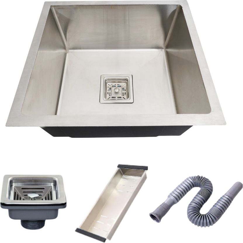 | 21" x 18" x 10" | KITCHEN SINK WITH TRAY BASKET | Matte Satin Finish Stainless Steel with Square Coupling and Metal Fruit Basket Vessel Sink-image-48