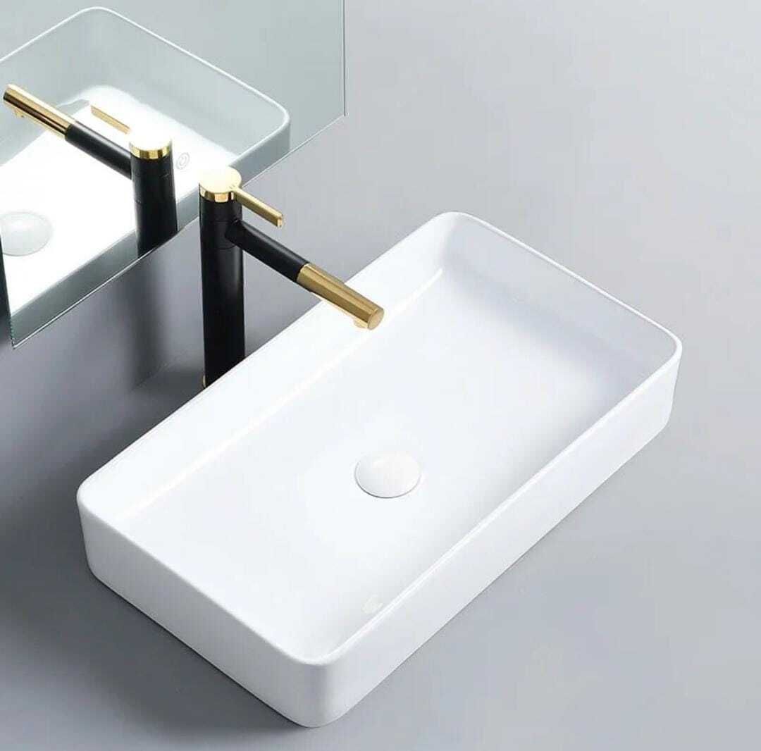 Ceramic wash basin big size (24x14x4.5 inch) White 24x14 Table Top Basin-image-27