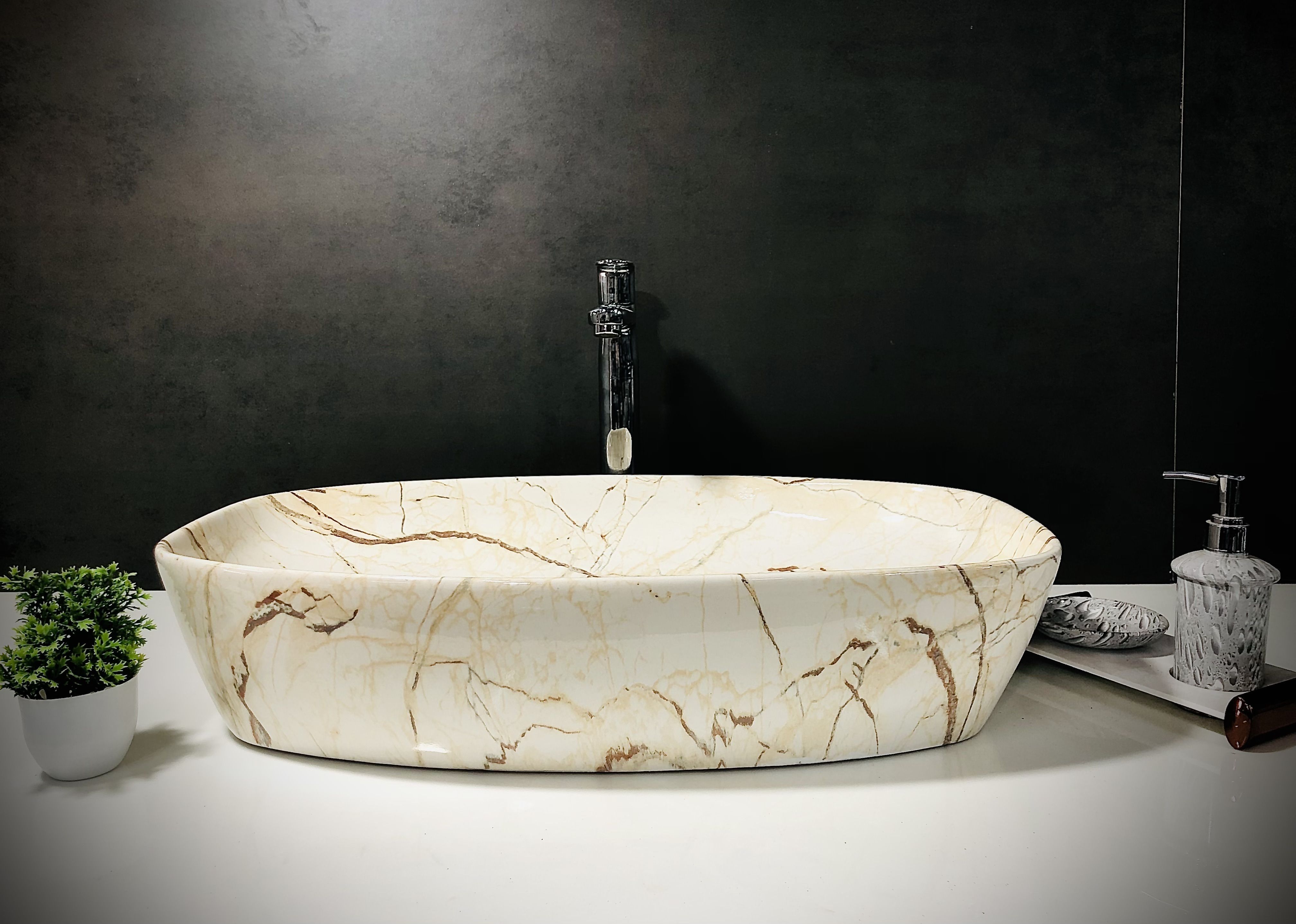 Big Size Premium Designer Ceramic Wash Basin(09) with Waste Pipe & Coupling set (24*15*5)(M09) Table Top Basin