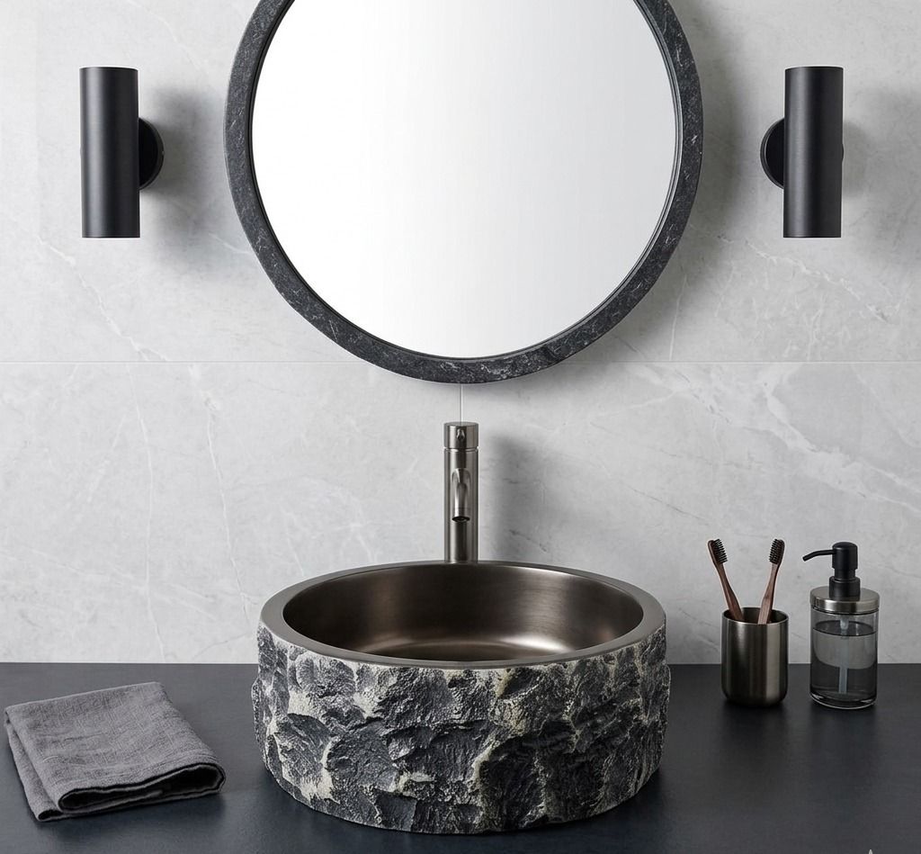uniwell Premium Designer Round Counter Top Cement Bathroom Basin | Matte Vanity Bowl | US-1046-A Table Top Basin-picture-43