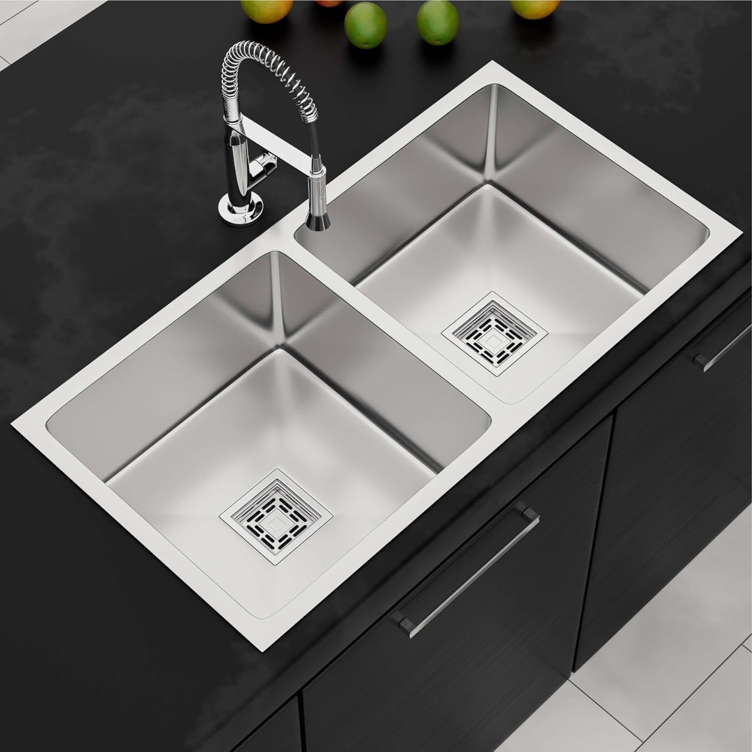 spunk Kitchen 37x18x10 Sink Double Bowl, 37 Inch, SS304, 16-Gauge Stainless Steel Sink SKS3718 | HANDMADE KITCHEN SINK | 37X18X10 Vessel Sink-picture-8