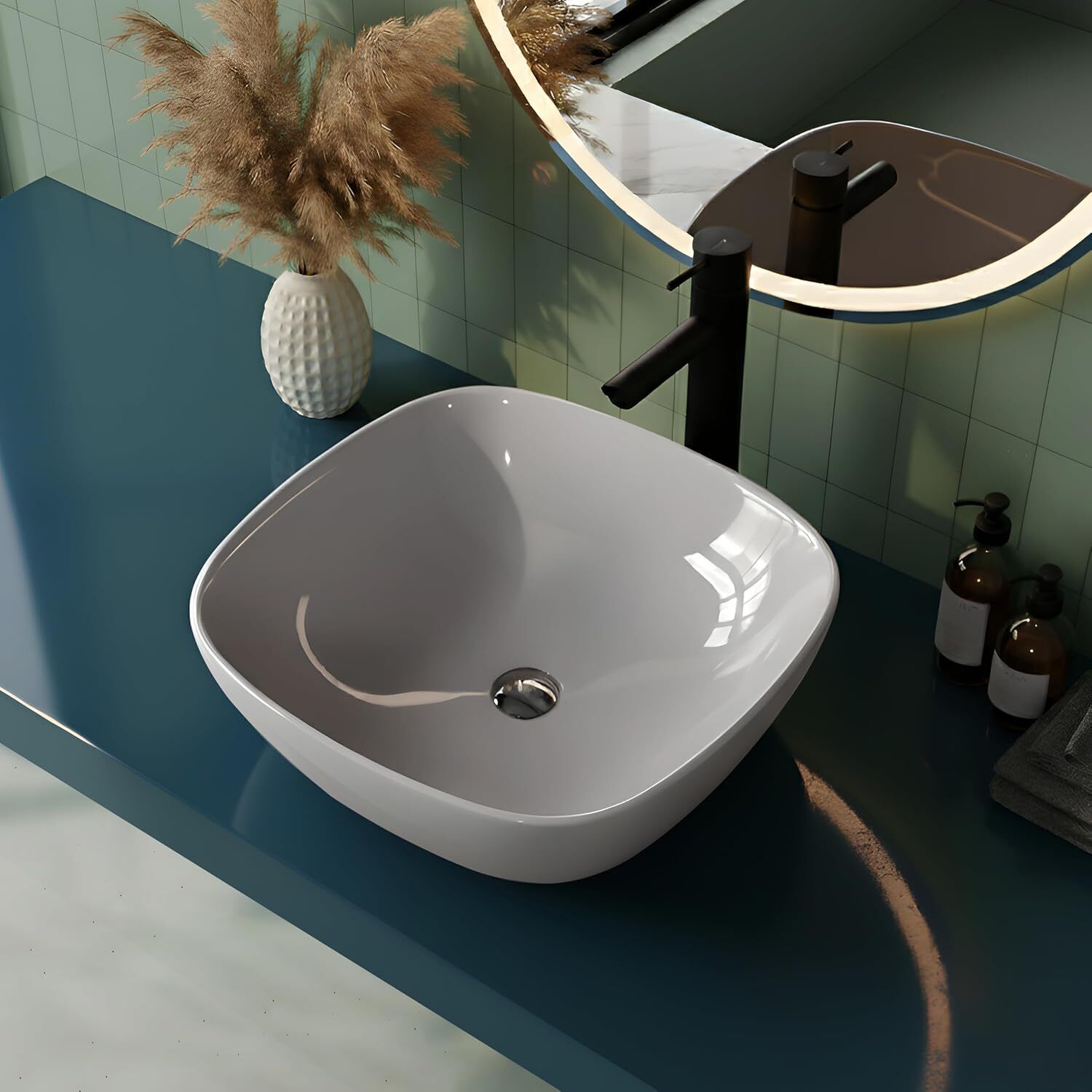Basin Table Top Wash Basin | Ceramic Countertop Bathroom Sink | Drip Grey Counter Top-image-20