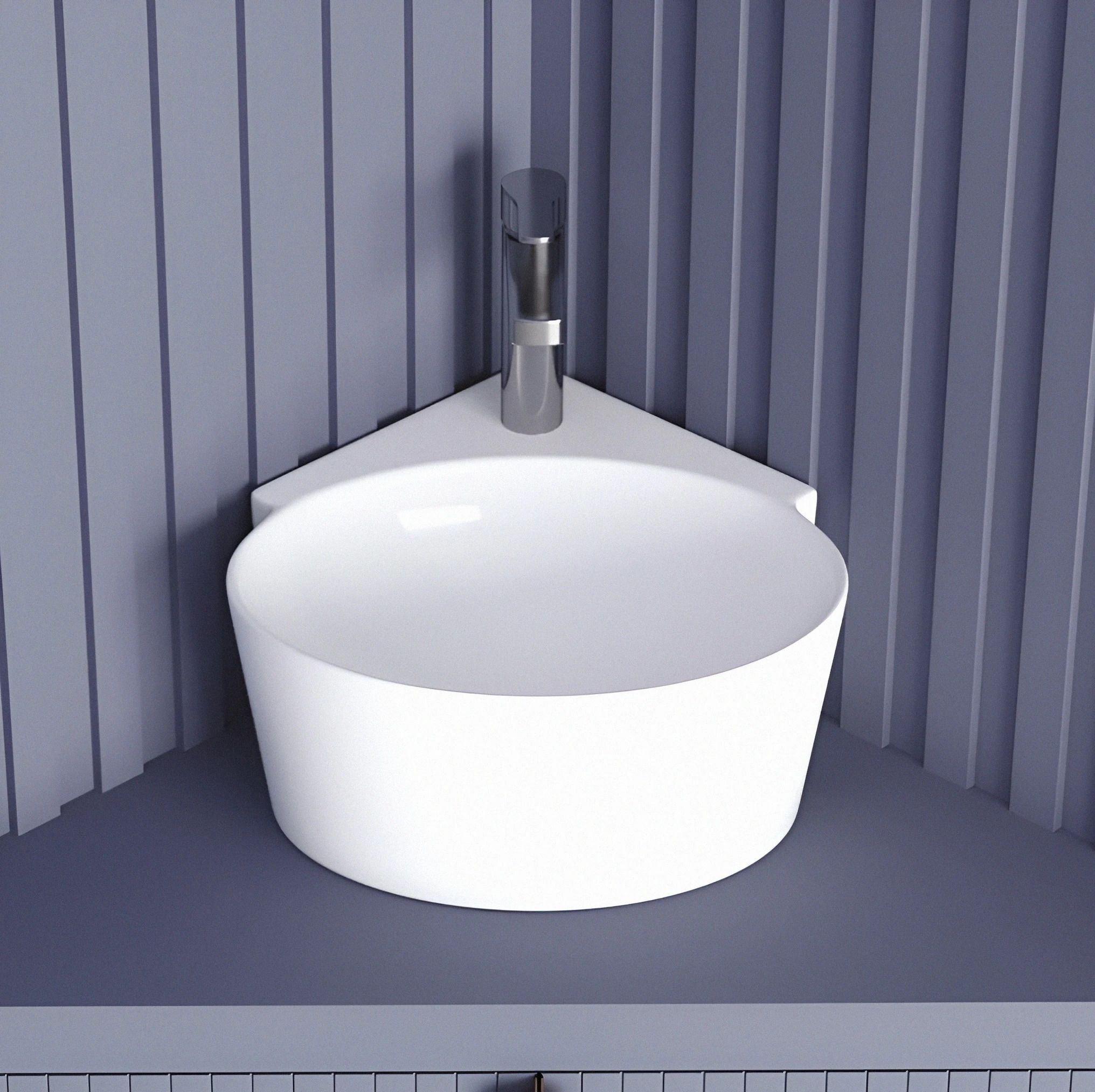 ROMA Premium Ceramic Table Top & Wall Mount Corner Wash Basin (14"x14") SYON098 Corner Basin-image-40