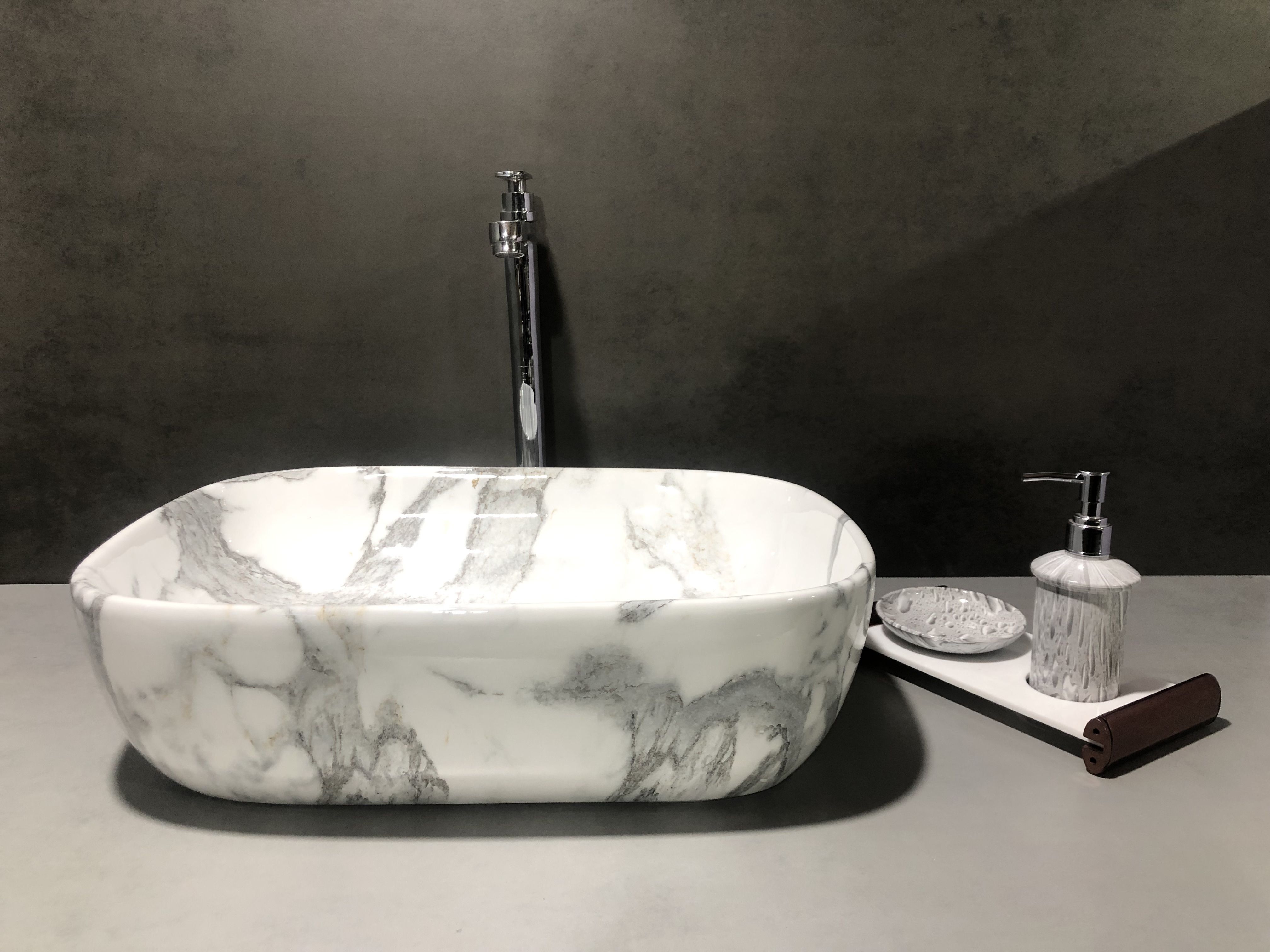 Premium Marble Designer Ceramic Wash Basin(M60) with Waste Pipe & Coupling set (18x13x5)(0060) Table Top Basin-image-48
