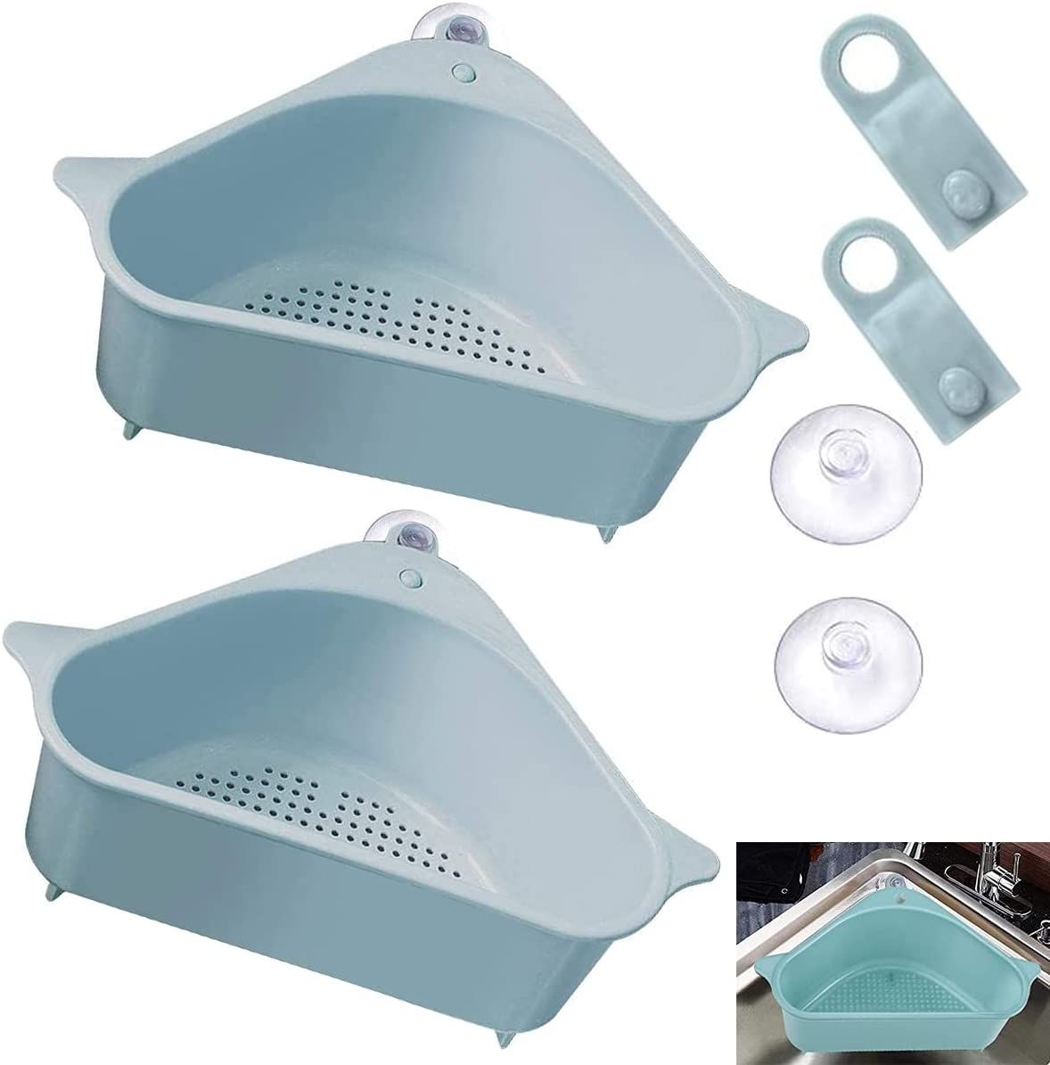 Sink Strainer Basket, Multifunctional Corner Hanging Storage Basket Triangle Shape Sink Storage Rack Drain Shelf Corner Basin-image-17