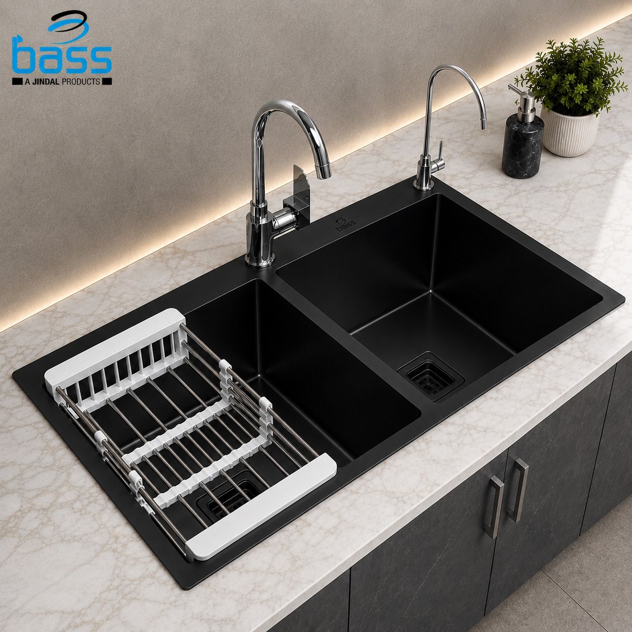 Premium 37"x18"x10" Inch Black Tap Hole Double Bowl Handmade Kitchen Sink Matt Finish 37*18 Black Handmade Kitchen Sink with Basket Vessel Sink-image-34
