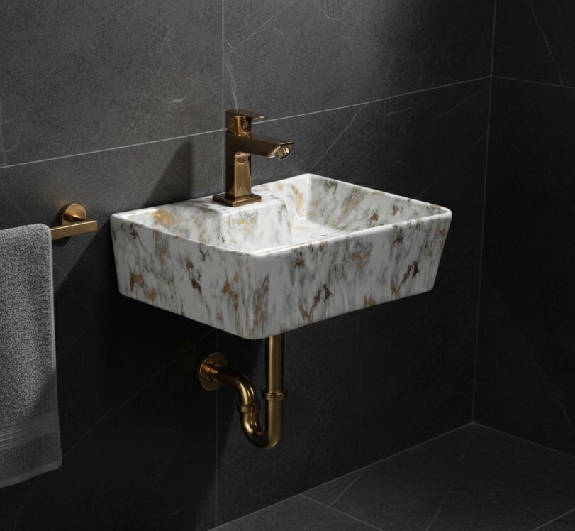 Ceramic Premium Wash basin for Home, Hotels (16x12x5)(B-01) (16x12x5) (M01) Royal White Marble Design Table Top Basin-image-31