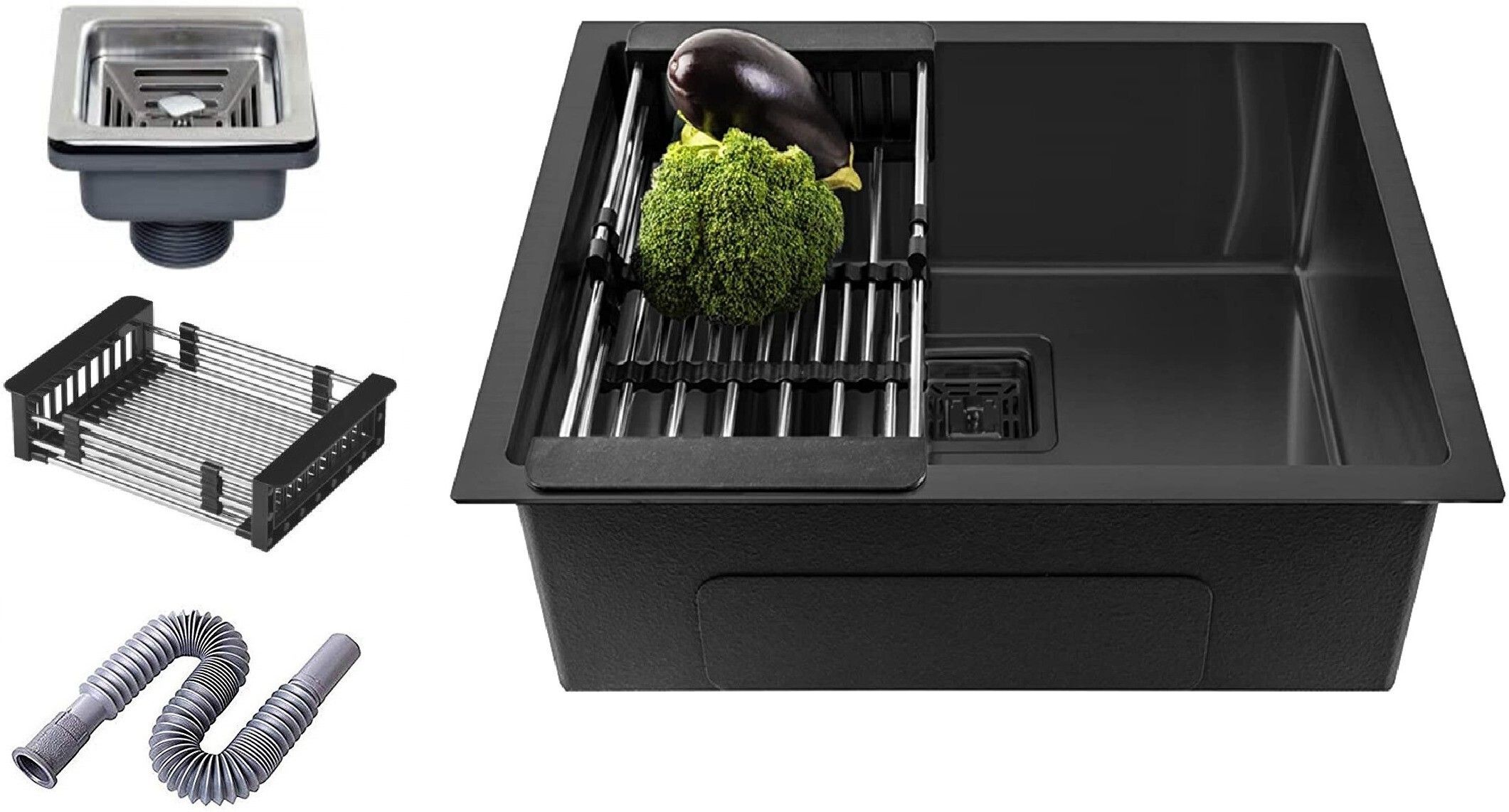 HANDMADE KITCHEN SINK 24" X 18" X 10" INCH SINGLE BOWL SOUND-PROOF MATT FINISH HANDMAD SOUND PROOF KITCHEN SINK (24"×18"×10") MATT FINISH BLACK Vessel Sink-image-13