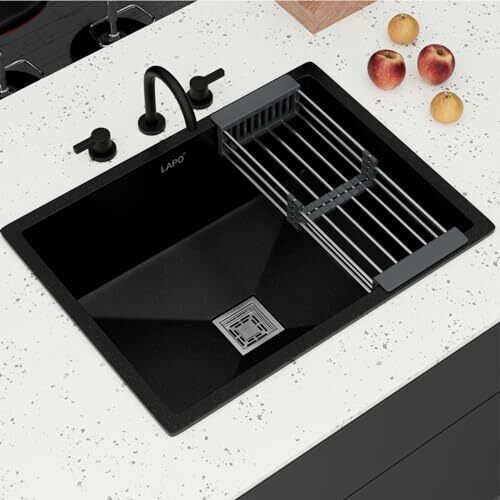 LAPO Single Bowl Quartz-Sink-UM-Black Metalic-24x18 Top Mount-image-37