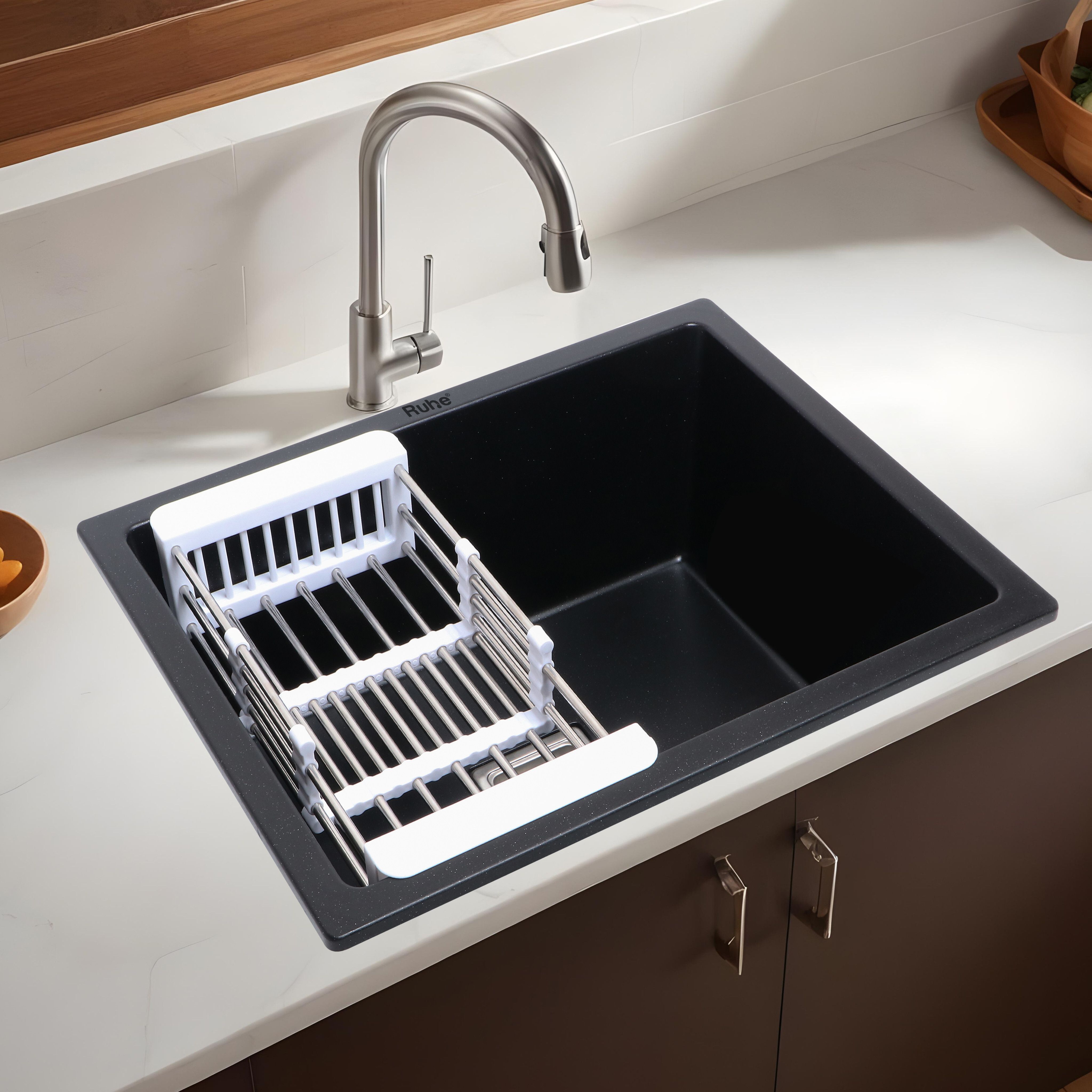 Quartz Single Bowl 21x18x9 inches Kitchen Sink| Black Matte Finish Natural Black Granite Stone Matt Finish Vessel Sink Vessel Sink-image-16