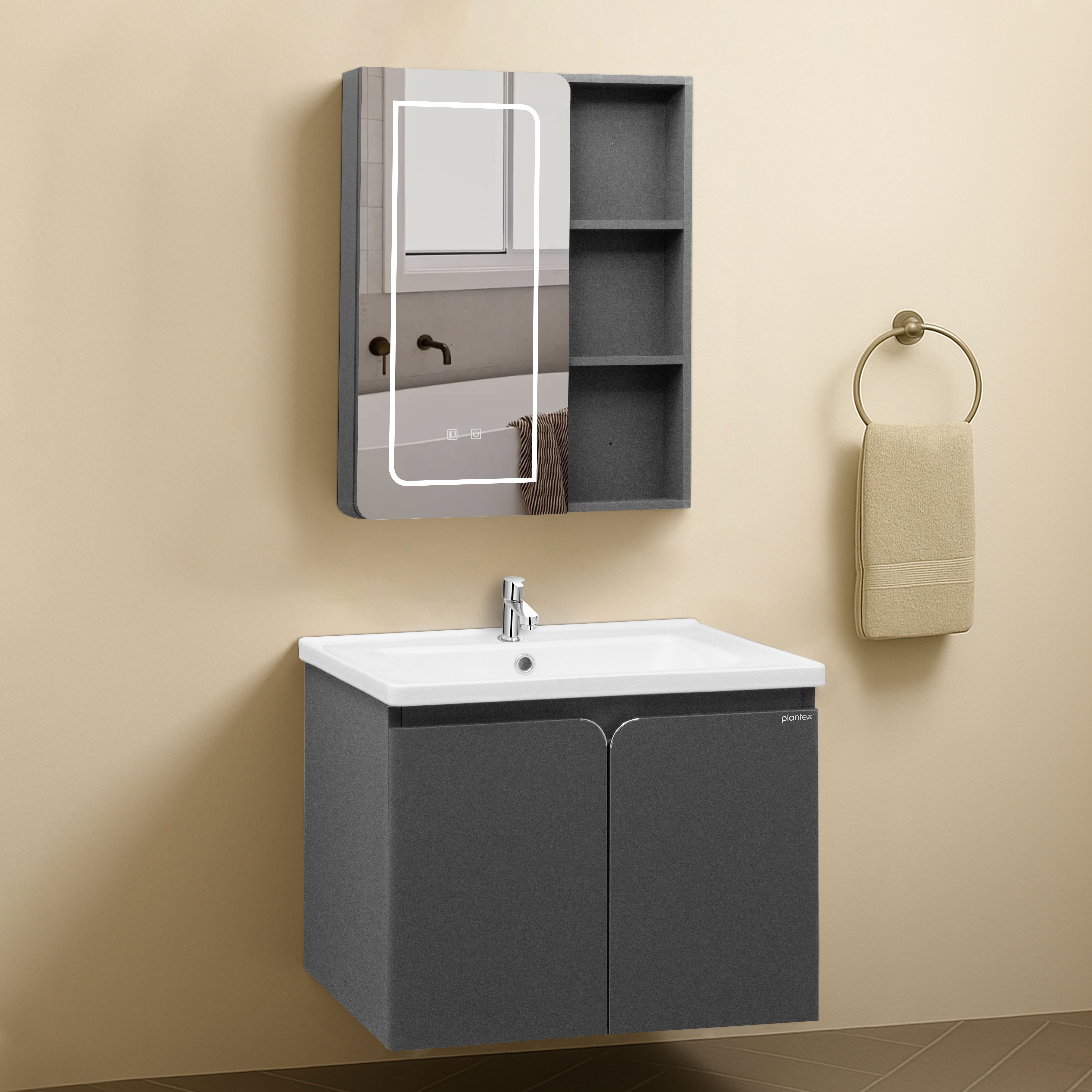 Bathroom Organizer/Cabinet with Wash Basin & Mirror/Vanity for Bathroom Wall Hung Basin-image-11