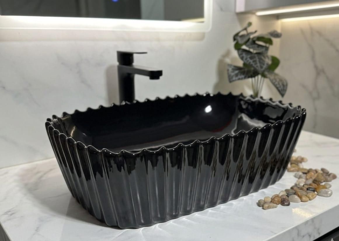 FLUTE_BLK PREMIUM GLOSSY BLACK TABLE TOP WASH BASIN Table Top Basin-image-44