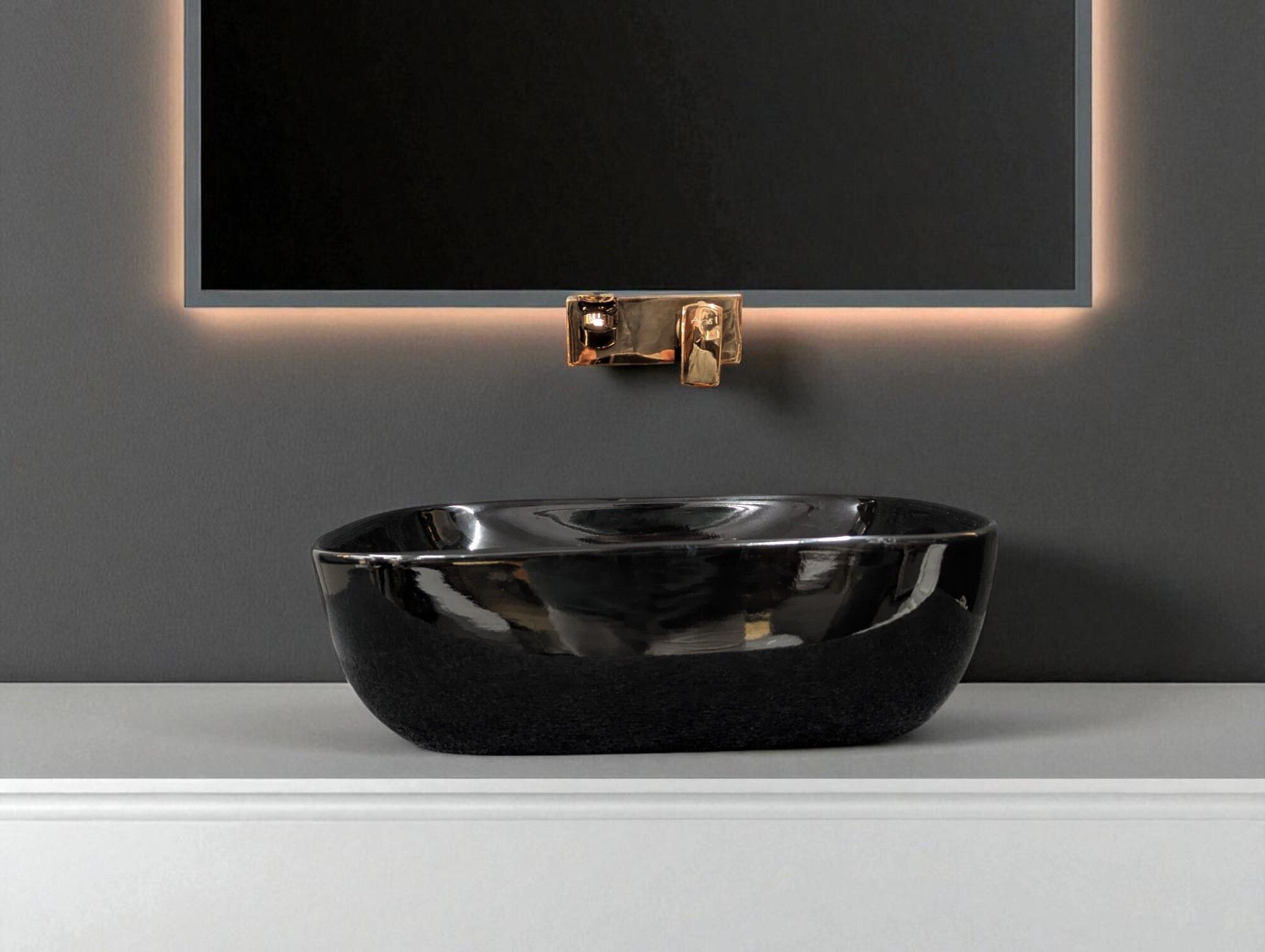 Premium Ceramic Tabletop Washbasin With Waste Coupling & Pipe Set ) (18x13x5)(M-Black-Glossy) Table Top Basin-image-35