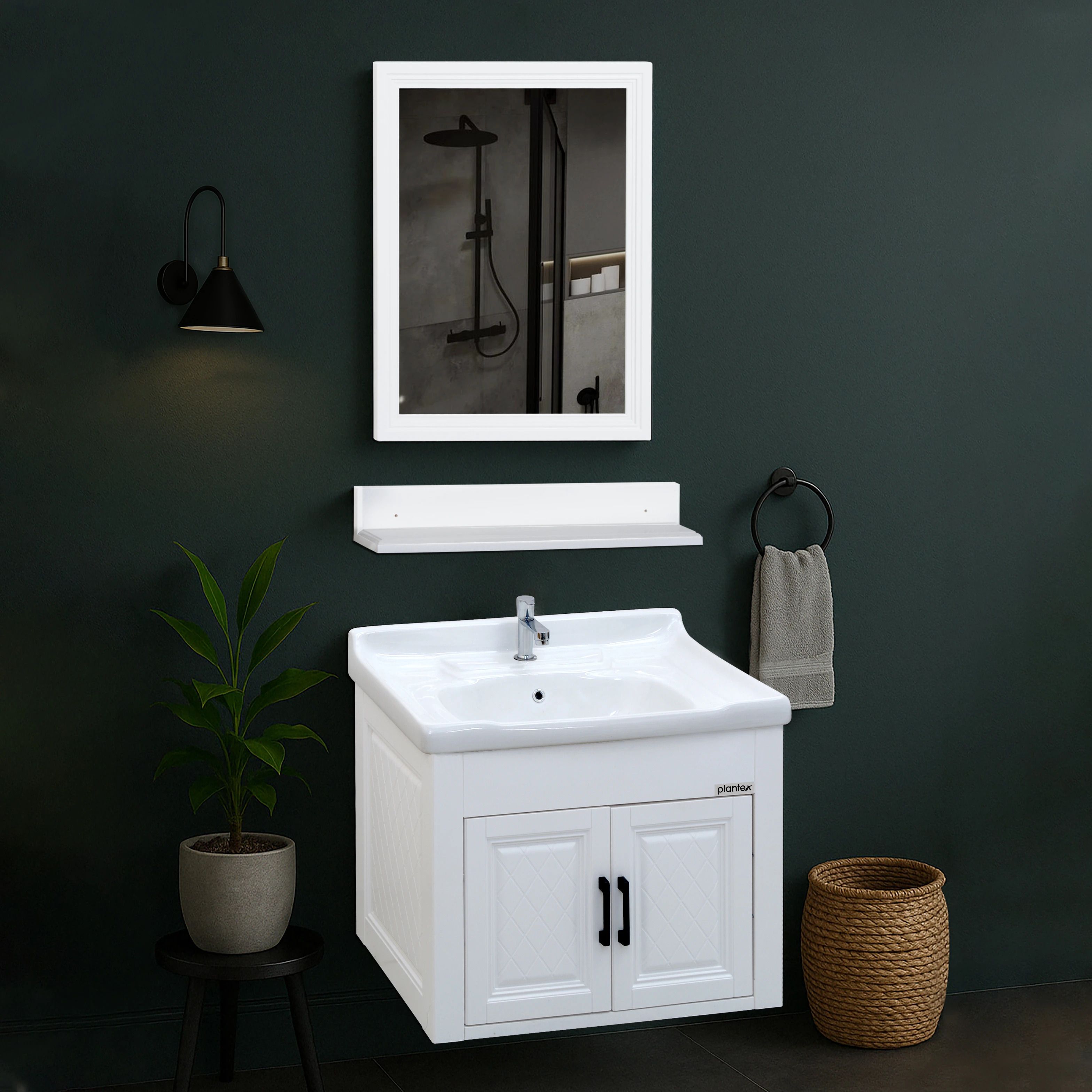 Bathroom Vanity Set with Basin/Mirror with Ceramic Wash Basin and Shelf Cabinet for Bathroom - (APS-606) Wall Hung Basin-image-43