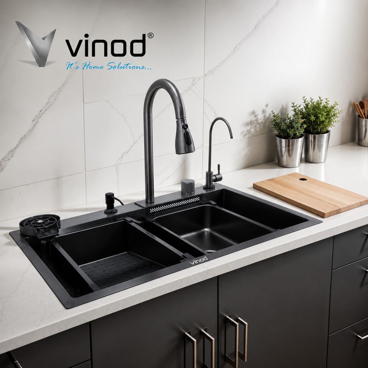 30"x18"x9" Inch Smart Waterfall Nano Kitchen Sink with All Accessories | 30*18 304 Grade Waterfall Sink With Multi features and buttons|5 Years Warranty Vessel Sink-image-39