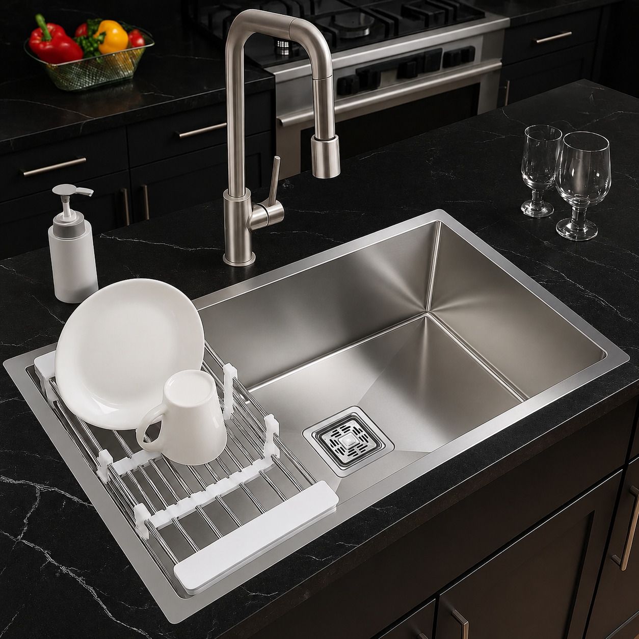 Kitchen Sink Single Bowl Matt Finish 30x18 Sink with basket Vessel Sink-image-46