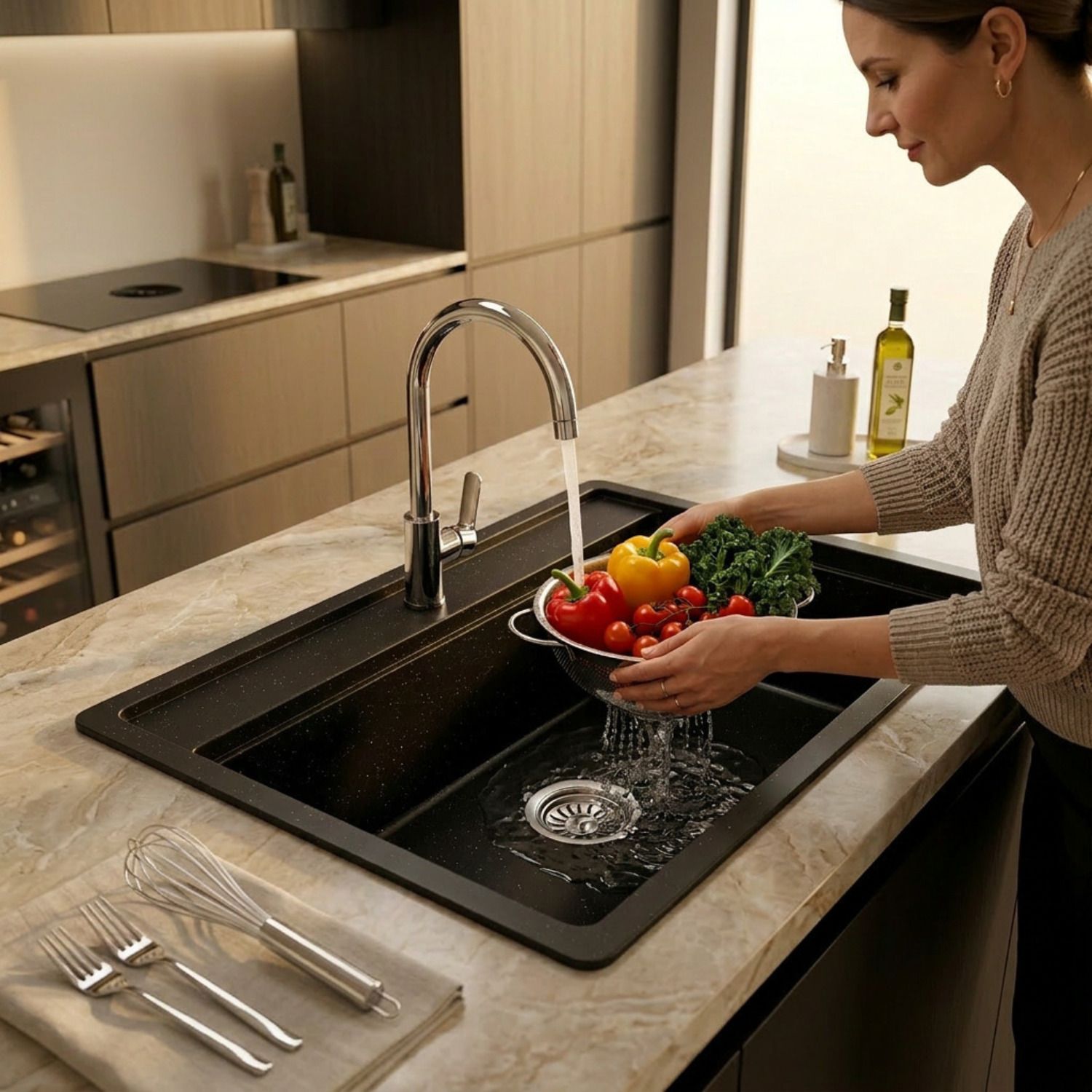 well set Quartz Kitchen Sink | Single Bowl Rectangular Granite Finish Sink for Modular Kitchen | Durable Deep Bowl Sink for Home Kitchen (20x30 inch) Vessel Sink-picture-18