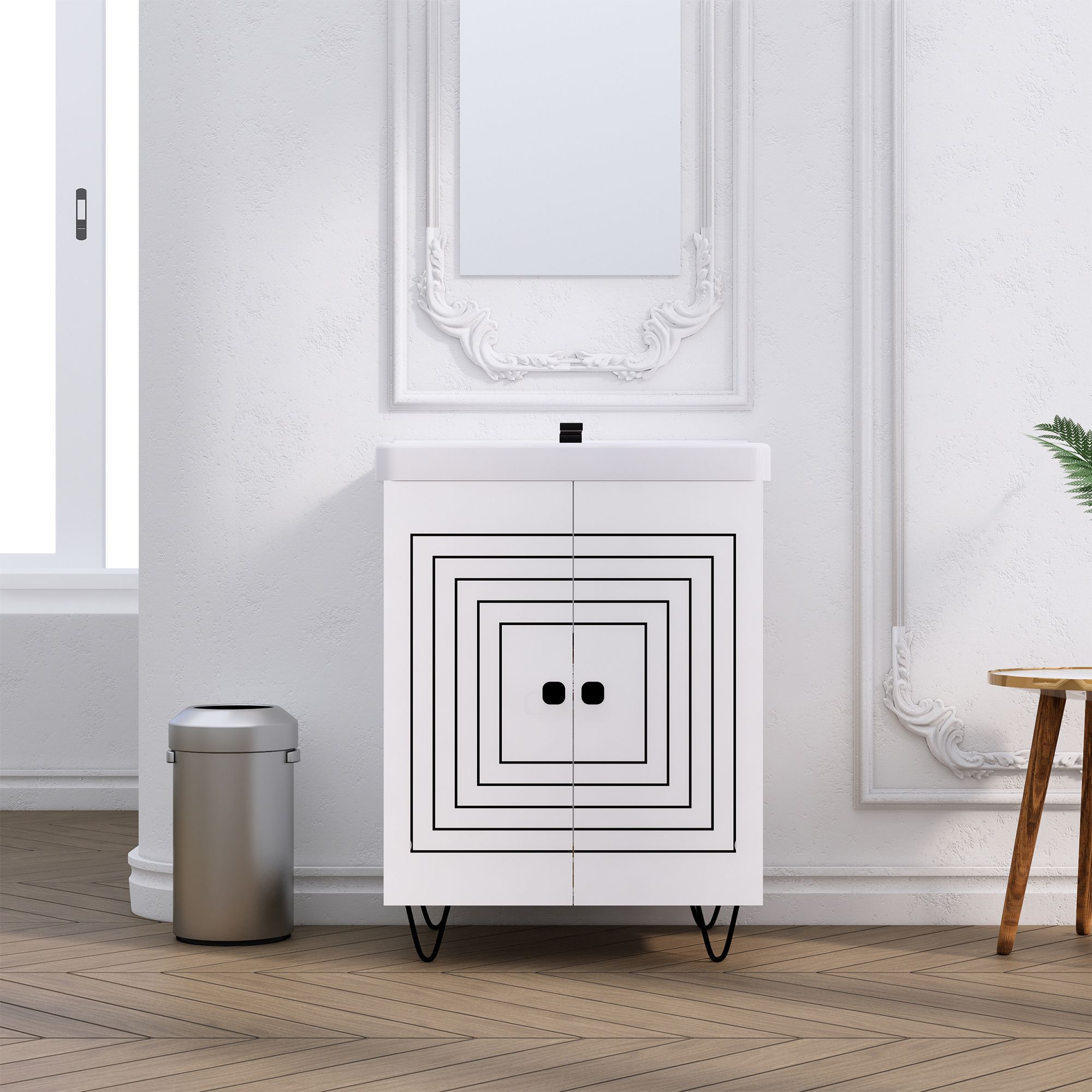 Wash Basin Vanity with Ceramic Washbasin Sink | Water Resistant Bathroom Cabinet 4mm Grooves Square Design Under Counter Basin-image-37