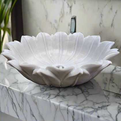 oceania White lotus marble wash basin with FREE Marble soap dish included OCN-LOTUS-12 Counter Top-image-43