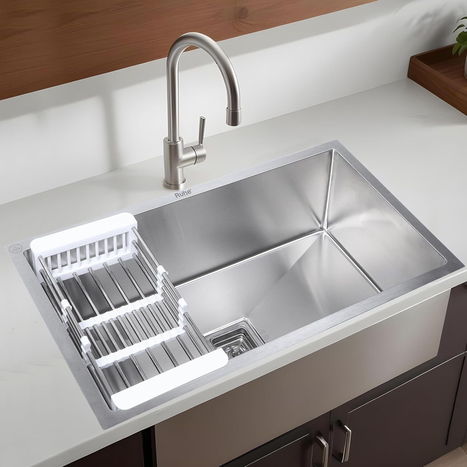 ruhe 304 Stainless Steel Handmade Single Bowl 32x18x10 Inches Kitchen Sink Brushed Matte Finish | Included Strainer-Basket/Sink Coupling/Waste Pipe Vessel Sink-picture-26