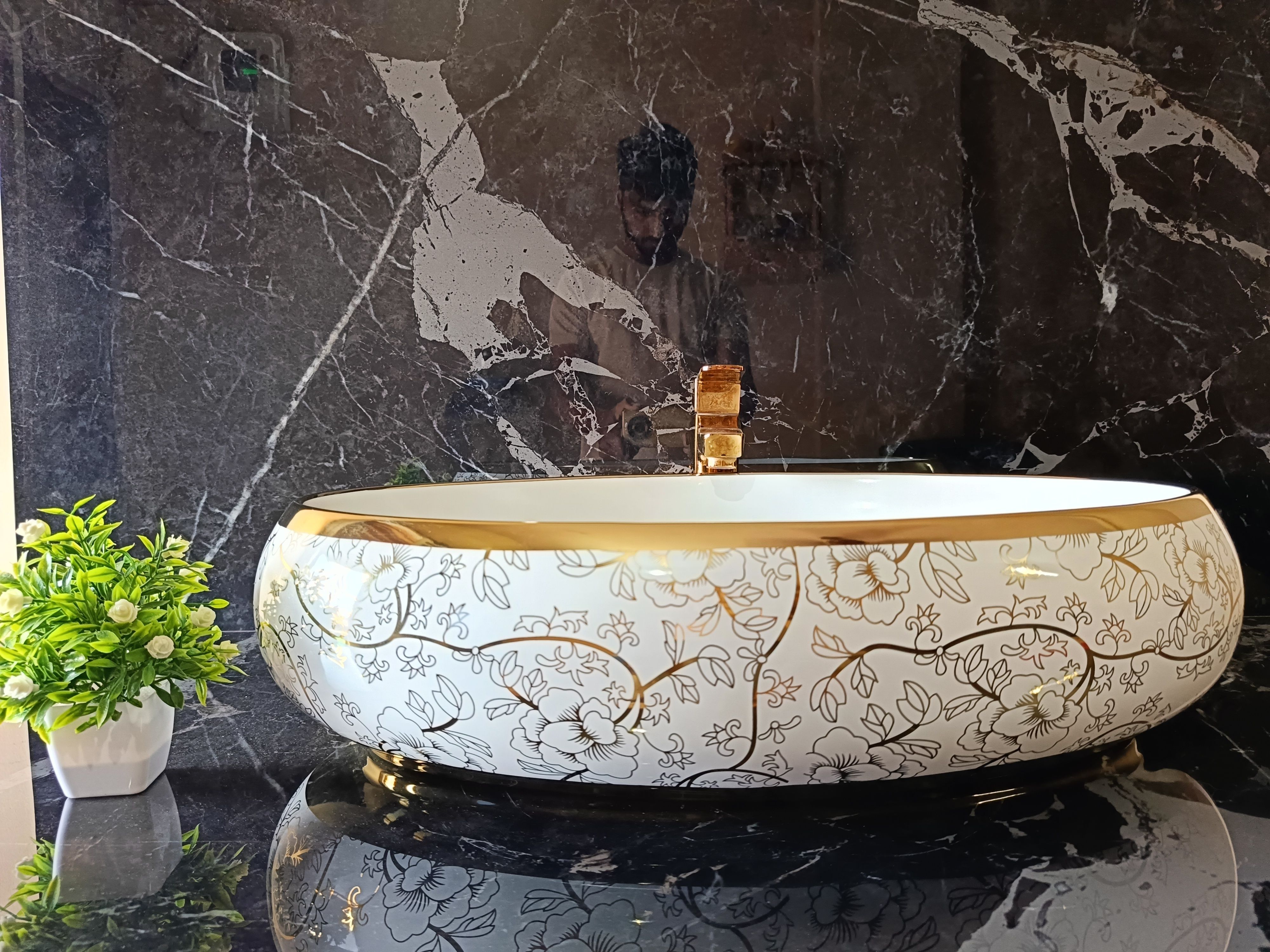 COIN GOLD WASH BASIN (SUPER QUALITY) (L57 x W37 x H15 cm) 2201LOFINA Table Top Basin-image-8