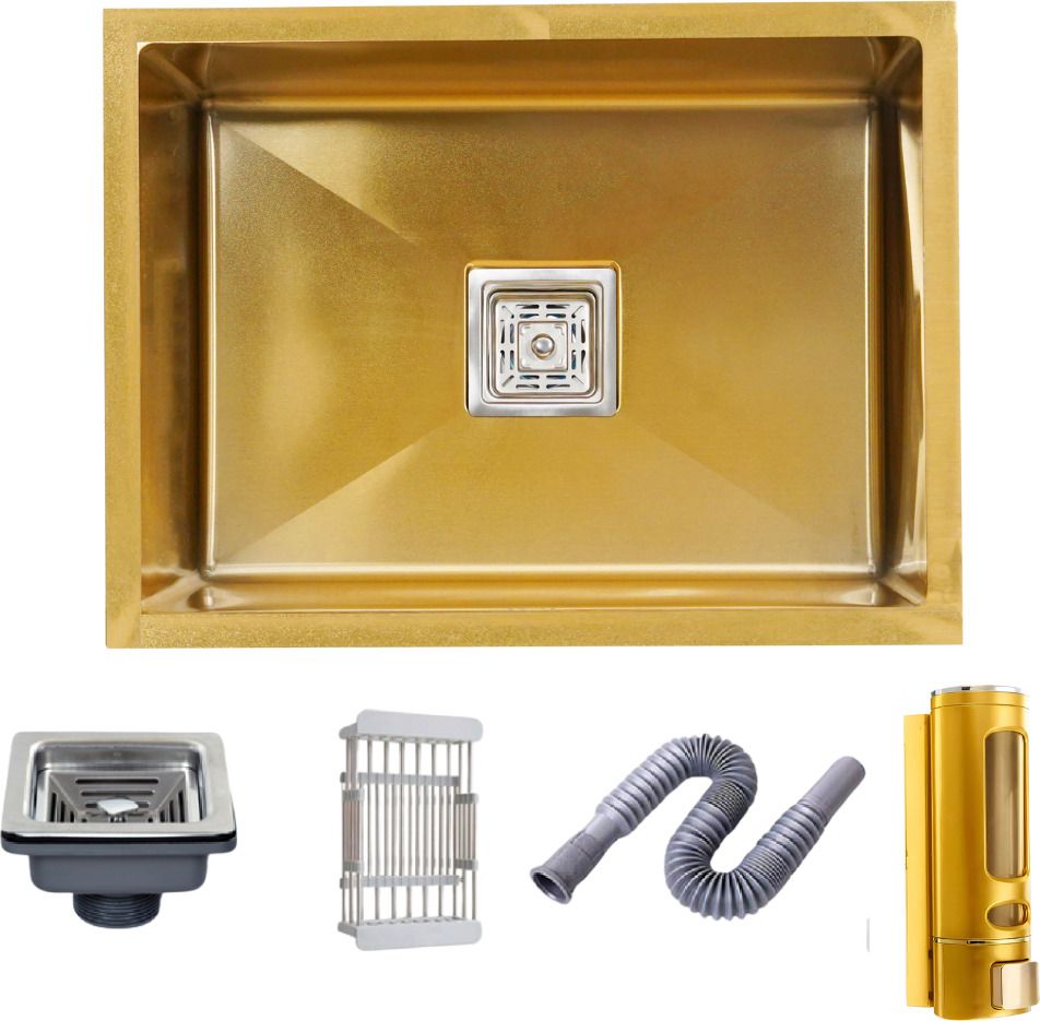| 24" x 18" x 10" | KITCHEN SINK WITH SOAP DISPENSER & SS COUPLING SET | 24"X18"X10'' SINGLE BOWL SINK, GOLD FINISH, STAINLESS STEEL Vessel Sink