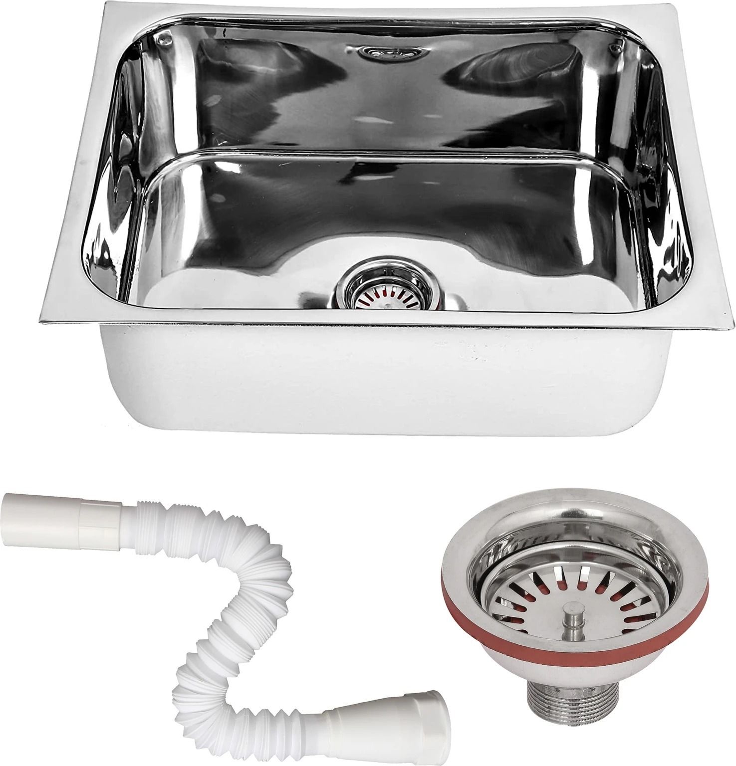 Stainless Steel Single Bowl Kitchen Sink with Waste Coupling & Drain Pipe Wall Hung Basin-image-2