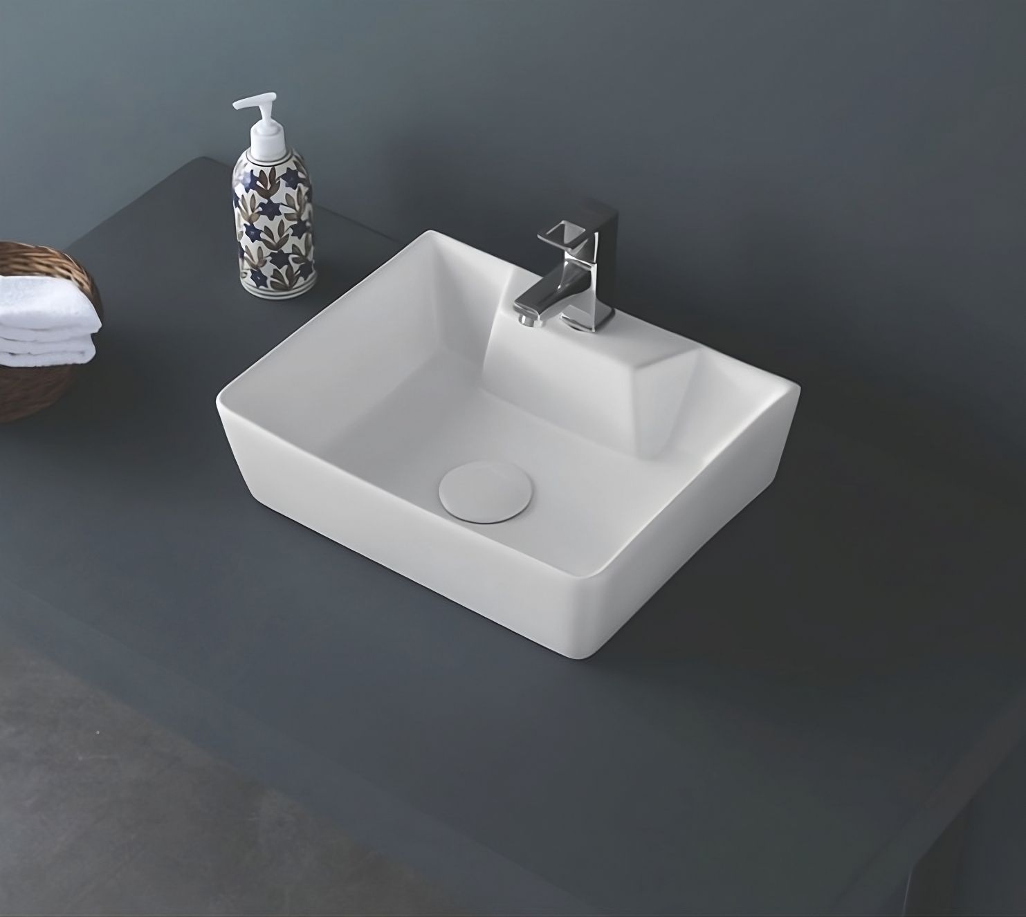JEFF Premium Ceramic Table Top & Wall Mount Wash Basin (16 inch x 12 inch) SYON004 Table Top Basin-image-39