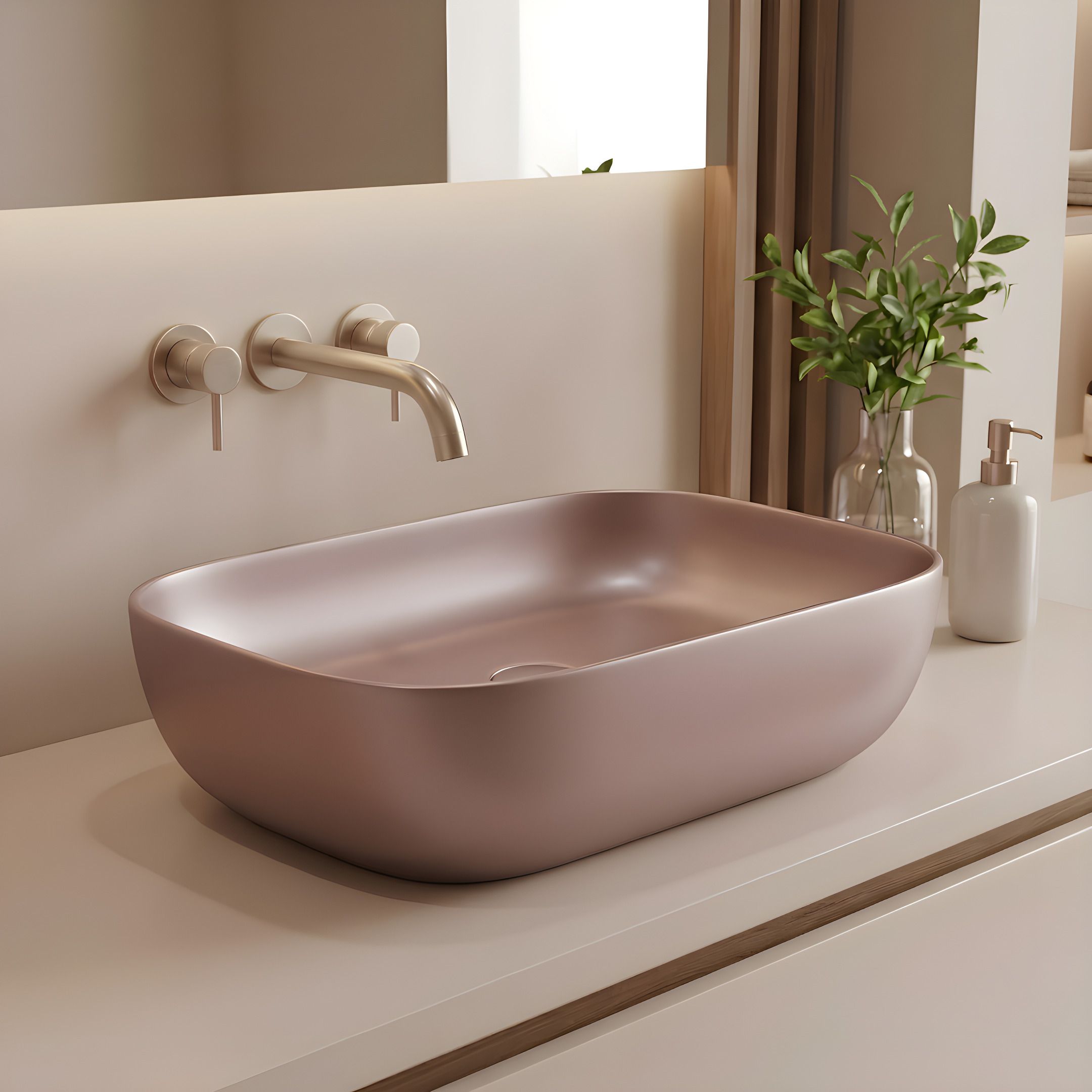 metalic matt pink table top basin