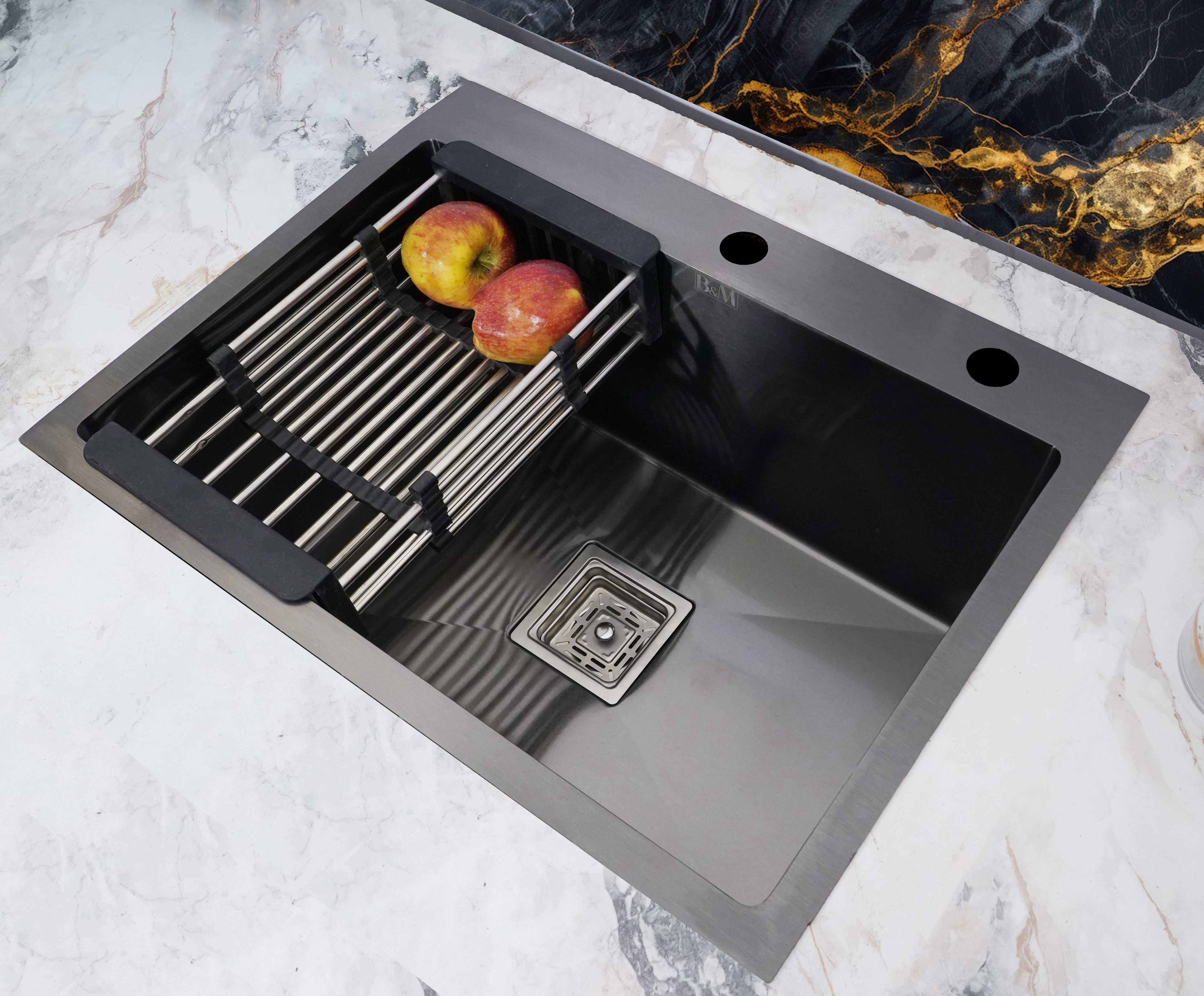 24"x18"x10" TAP-HOLE | 304 GRADE | MATT BLACK | HEAVYDUTY SINKS 304 GRADE STAINLESS STEEL SINGLE BOWL HAND MADE KITCHEN SINK Vessel Sink