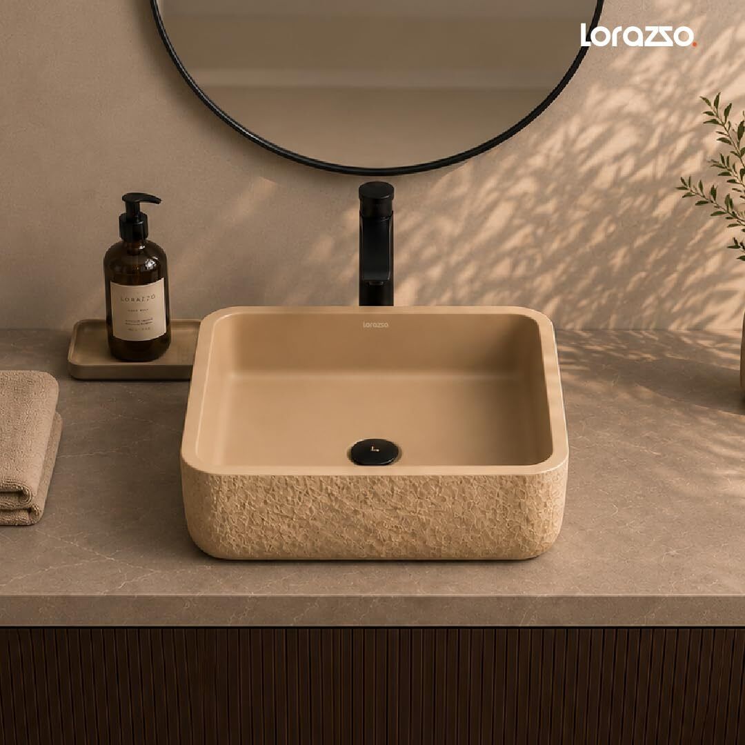 Riverstone Concrete (Natural Clay) - Table Top Wash Basin (Square) Riverstone Concrete Natural Clay Square Table Top Wash Basin Table Top Basin-image-34