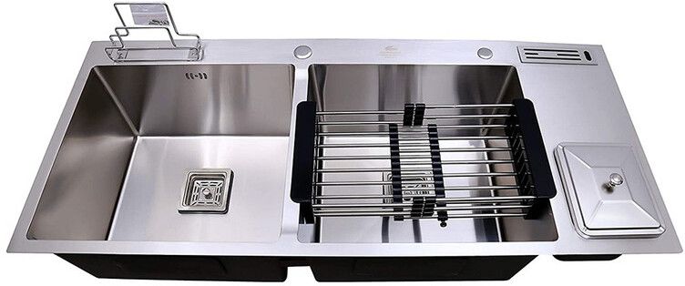 Handmade DUSTBIN Kitchen Sink/Double Bowl size 45 x20 x10 099 Vessel Sink-image-43
