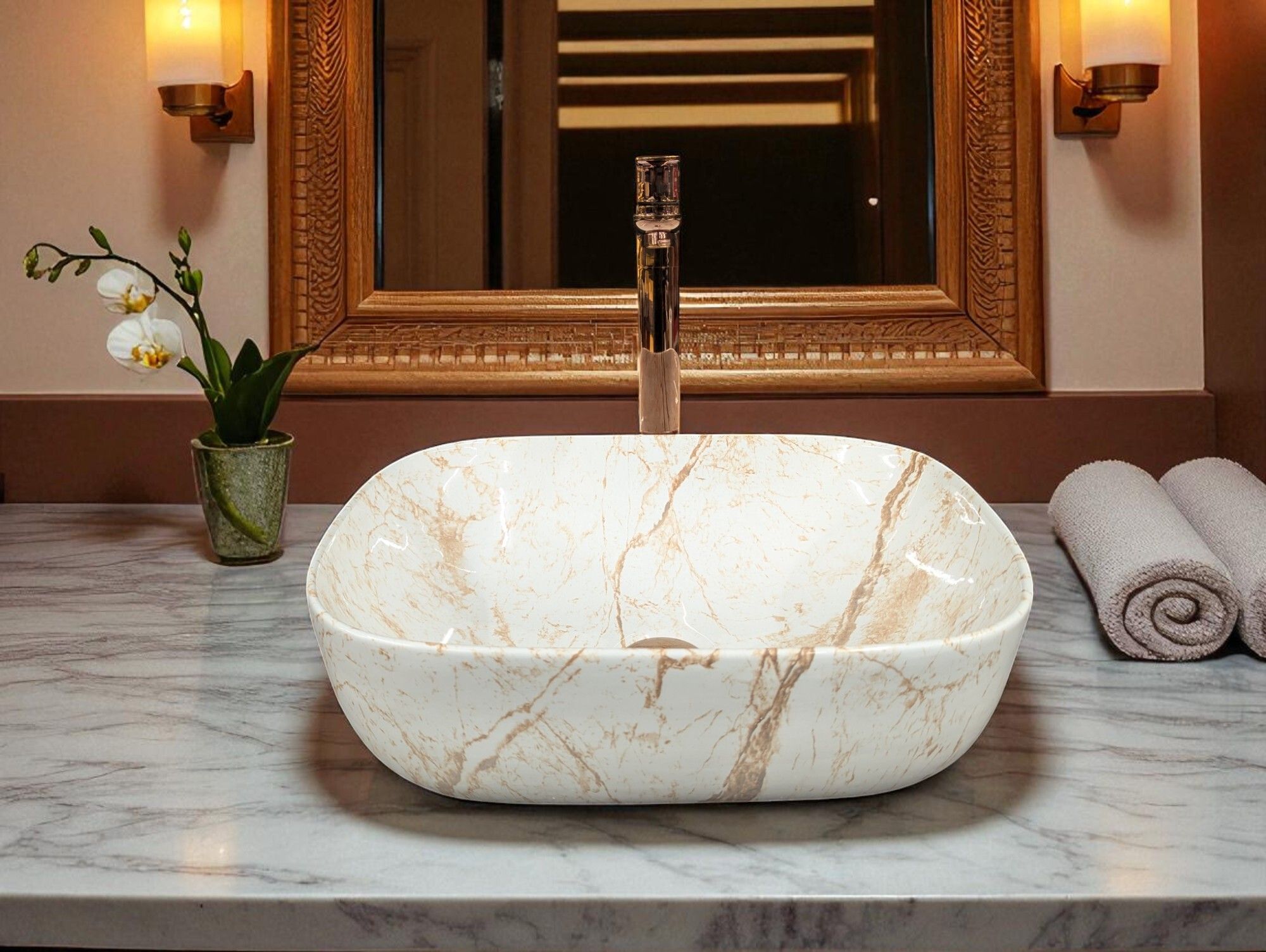 Premium Ceramic Washbasin With Waste Coupling & Pipe Set ) (18*13*5)(1010) Table Top Basin-image-28