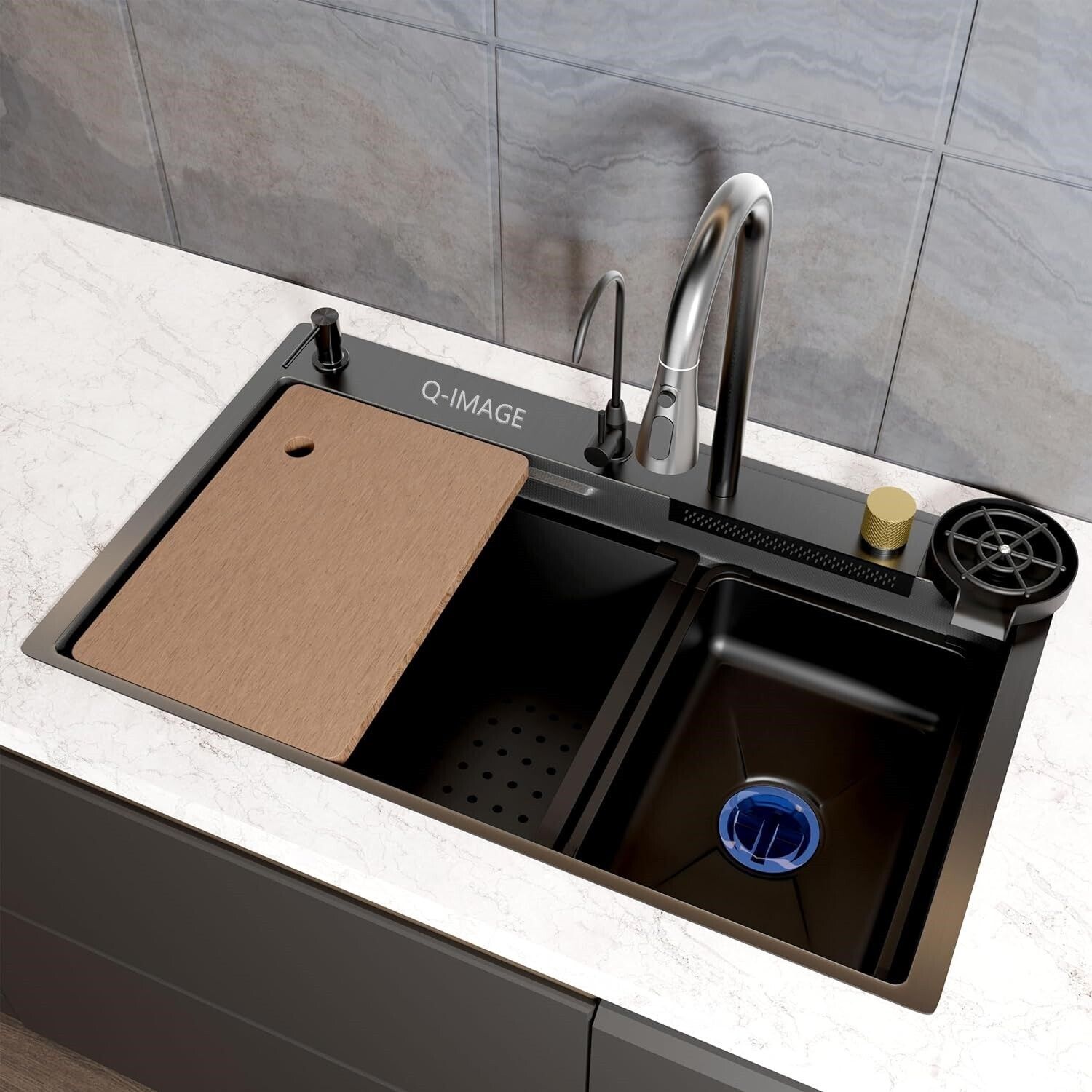 Smart Kitchen Sink 304 GRADE All in One 30x18 inch 304 Grade Waterfall Kitchen Sink Vessel Sink-image-17