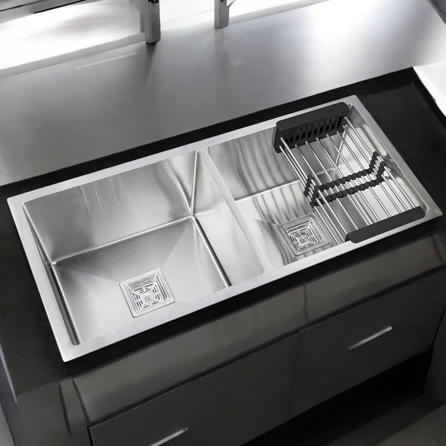Kitchen Sink 45x20x10 Double Bowl 45 Inch, SS304, 16-Gauge Stainless Steel Sink Kitchen Sink 45x20x10 Double Bowl 45 Inch, SS304, 16-Gauge Stainless Steel Sink Vessel Sink-image-27