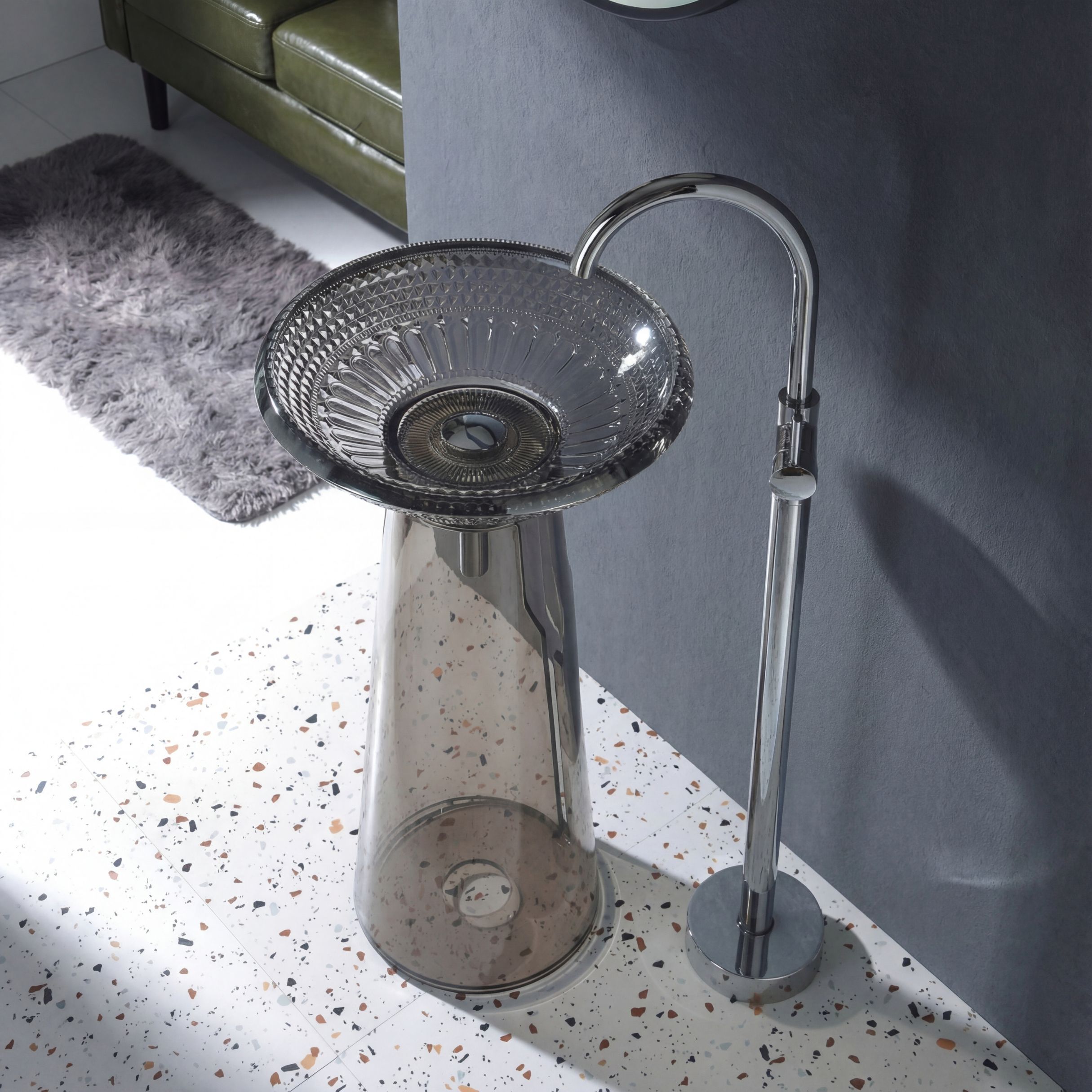 Floor Standing Designer Bathroom Sink with Acrylic Pedestal | MG-PB-003 Pedestal Basin-image-38